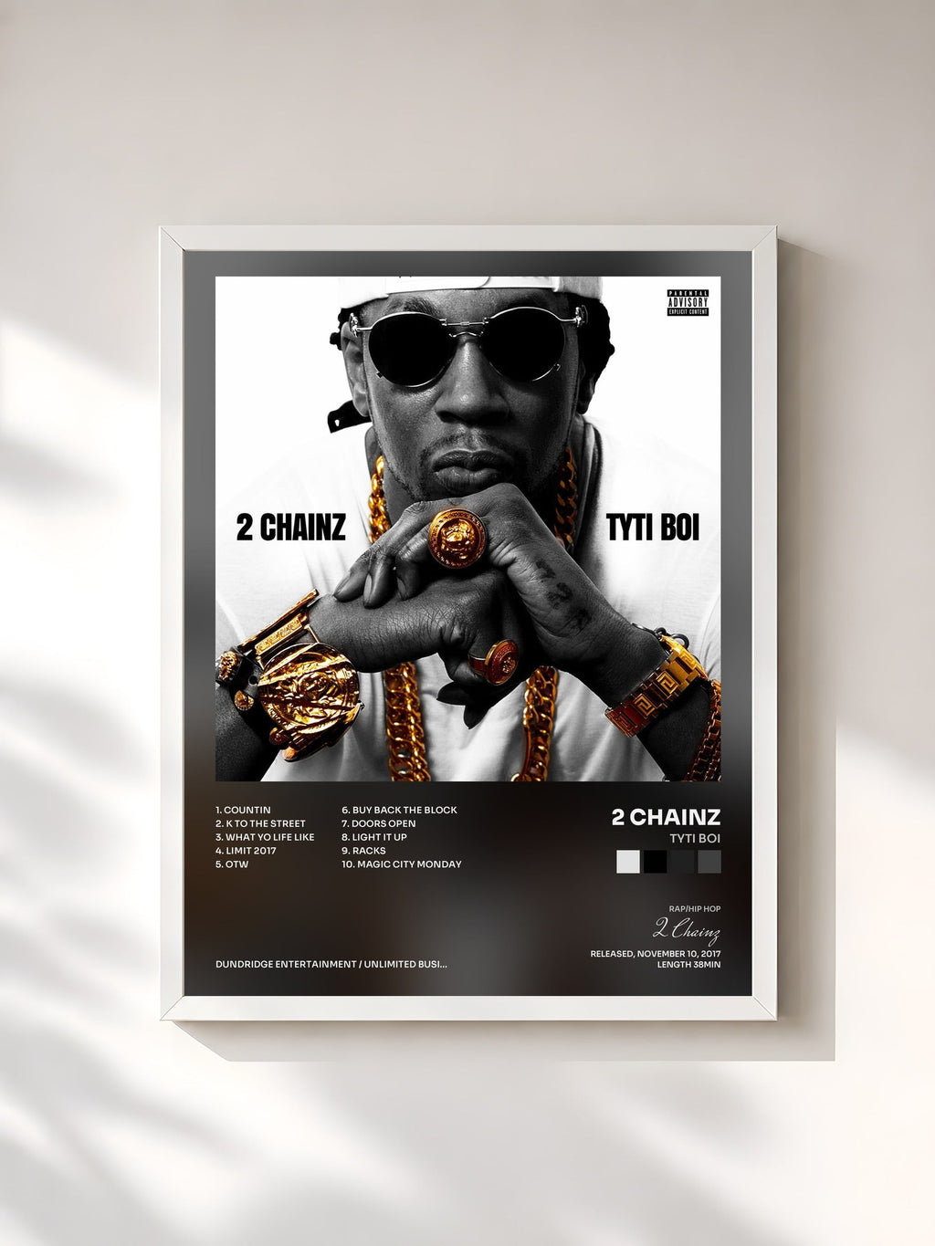 #blanc Tableau de l'album Tyti Boi de 2 Chainz, cadre blanc, imprimé et encadré en France