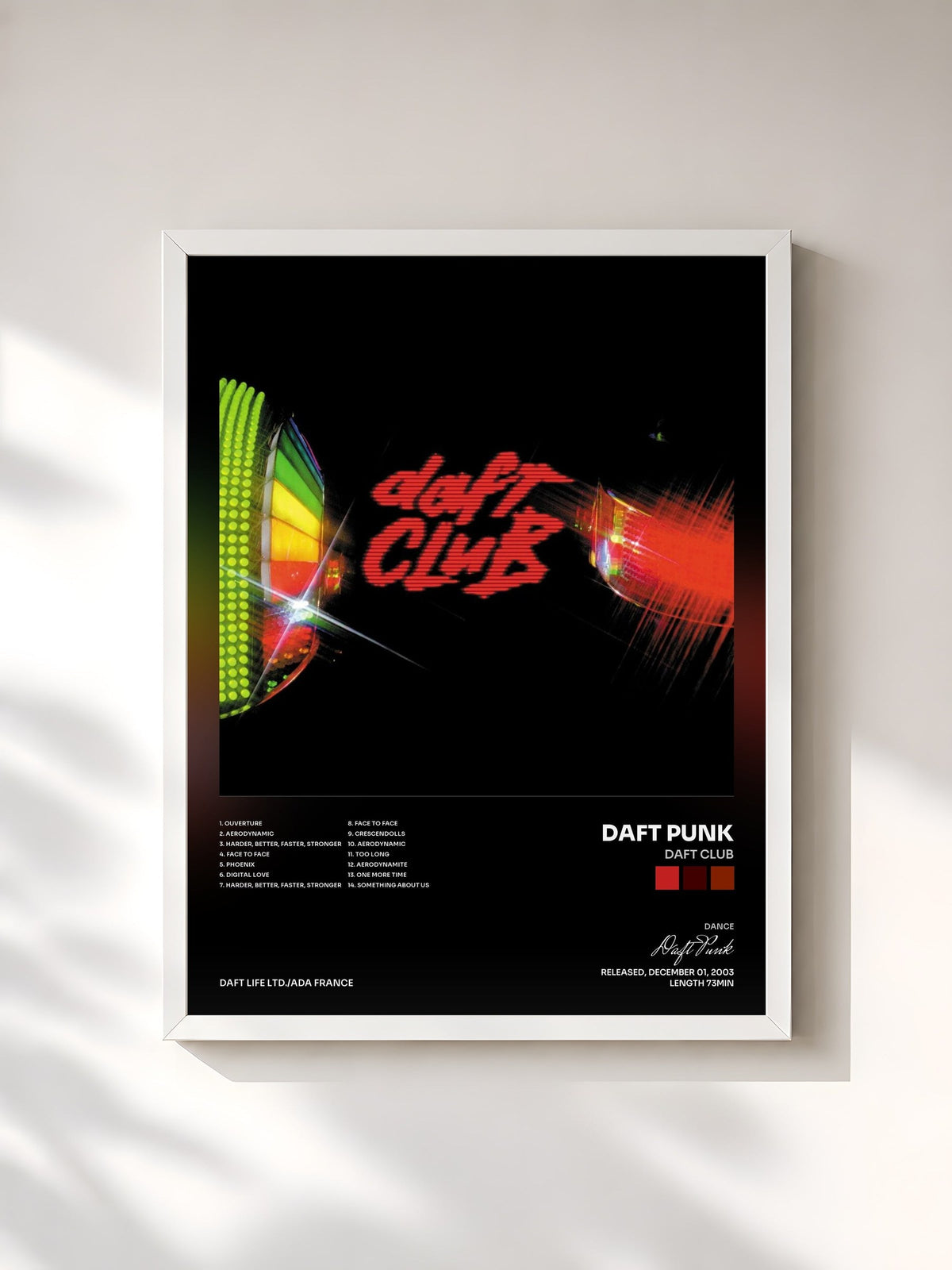 #blanc Tableau de l'album Daft Club de Daft Punk, cadre blanc, imprimé et encadré en France
