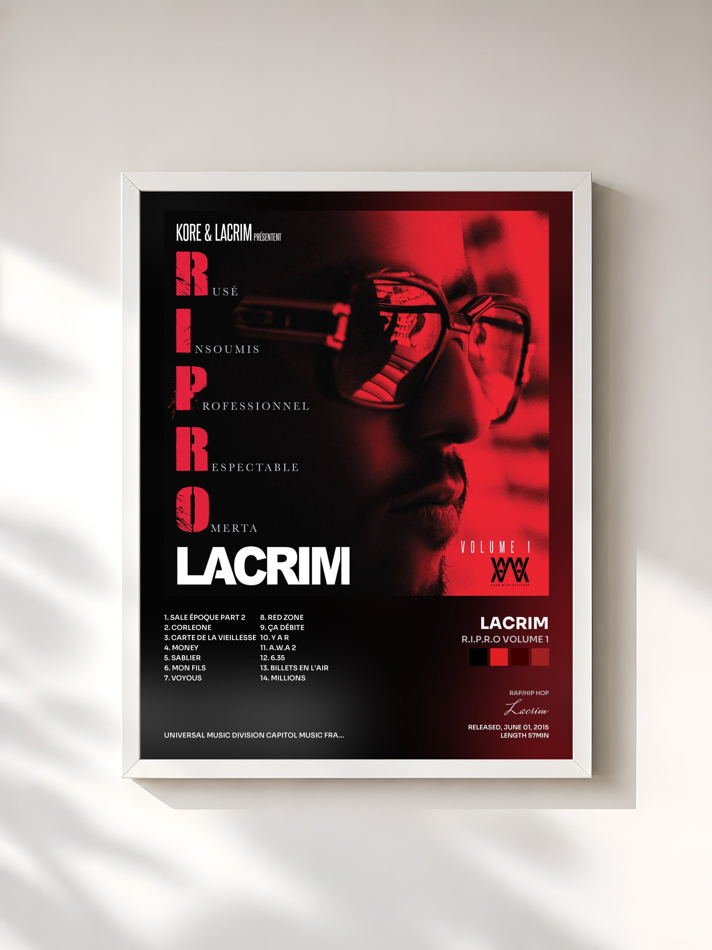 #blanc R.I.P.R.O Volume 1 di Lacrim in stampa incorniciata, cornice bianca, stampata e incorniciata in Francia