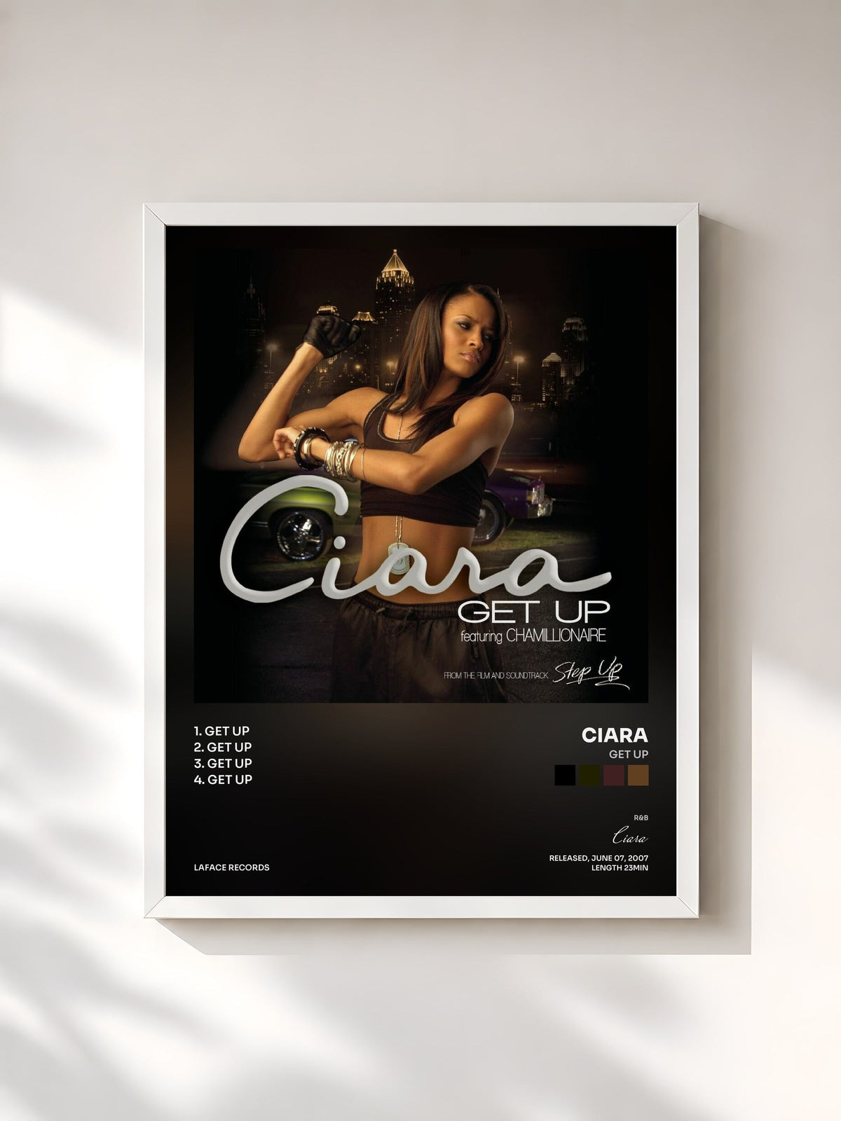 #blanc Tableau de l'album Get Up de Ciara, cadre blanc, imprimé et encadré en France