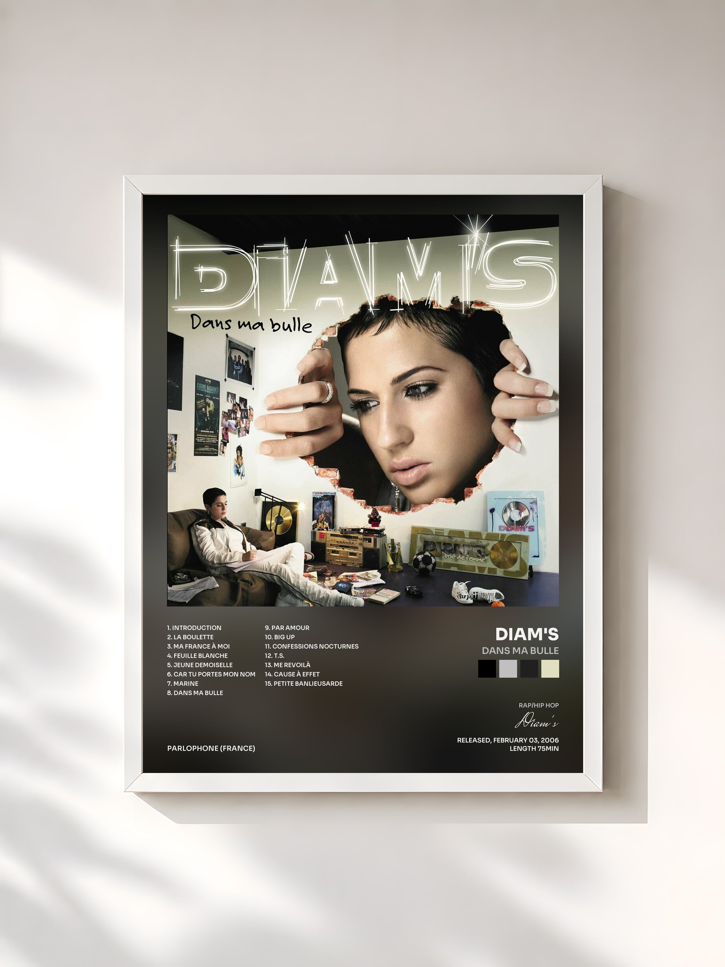 #blanc Tableau de l'album Dans Ma Bulle de Diam's, cadre blanc, imprimé et encadré en France