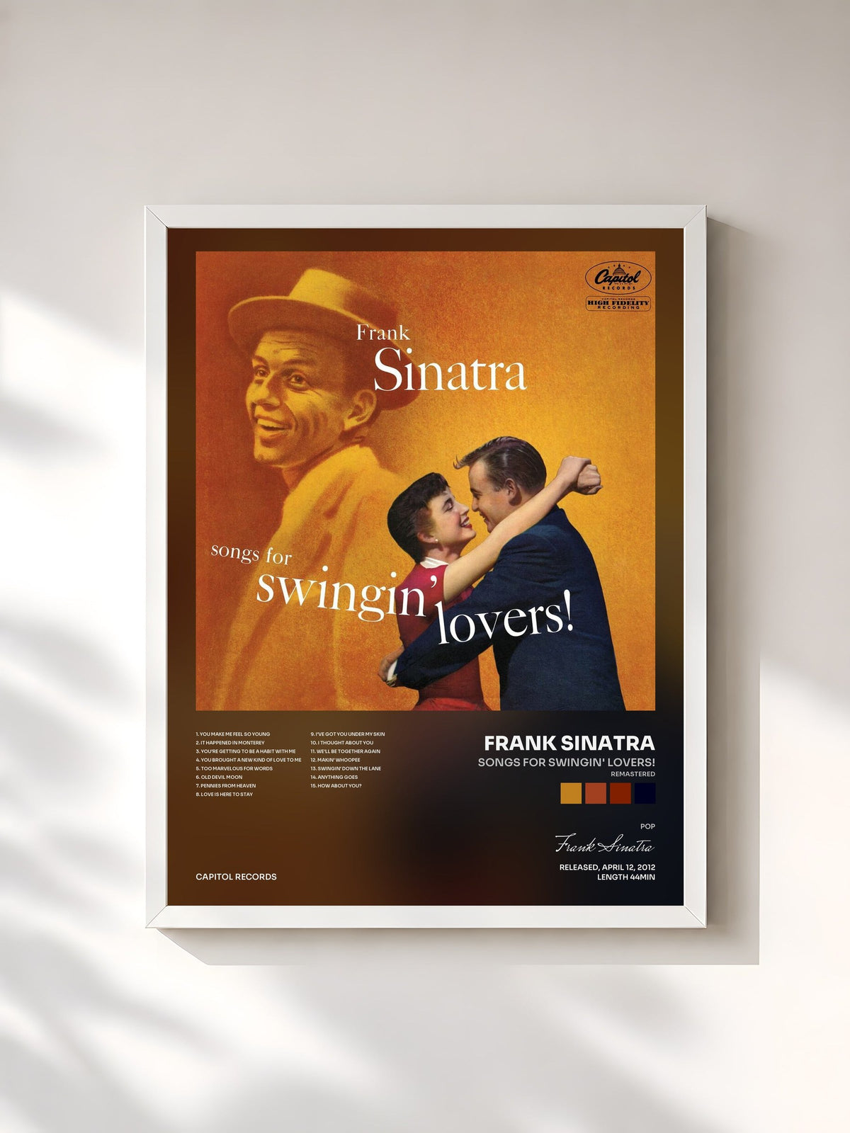 #blanc Tableau de l'album Songs For Swingin' Lovers! (Remastered) de Frank Sinatra, cadre blanc, imprimé et encadré en France