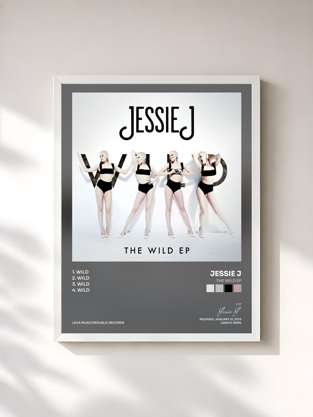 #blanc Tableau de l'album The Wild EP de Jessie J, cadre blanc, imprimé et encadré en France
