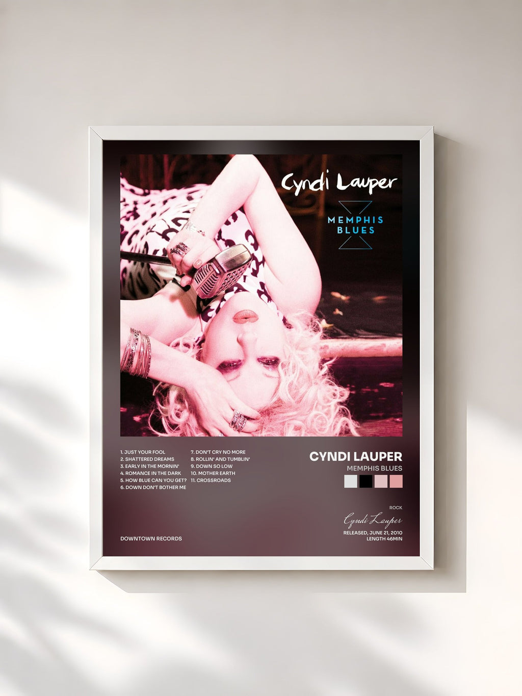 #blanc Memphis Blues di Cyndi Lauper in stampa incorniciata, cornice bianca, stampata e incorniciata in Francia
