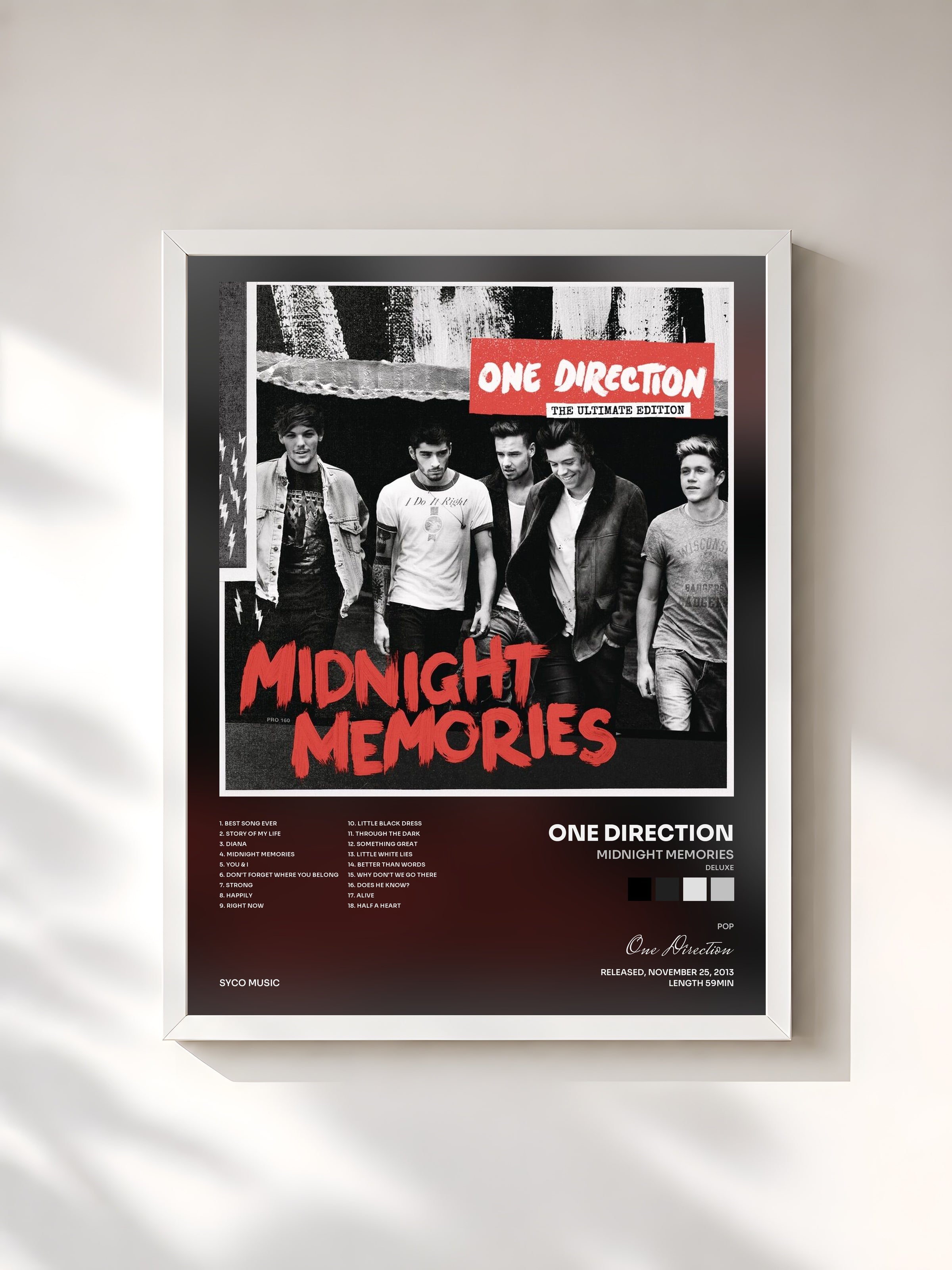 #blanc Midnight Memories (Deluxe) di One Direction in stampa incorniciata, cornice bianca, stampata e incorniciata in Francia