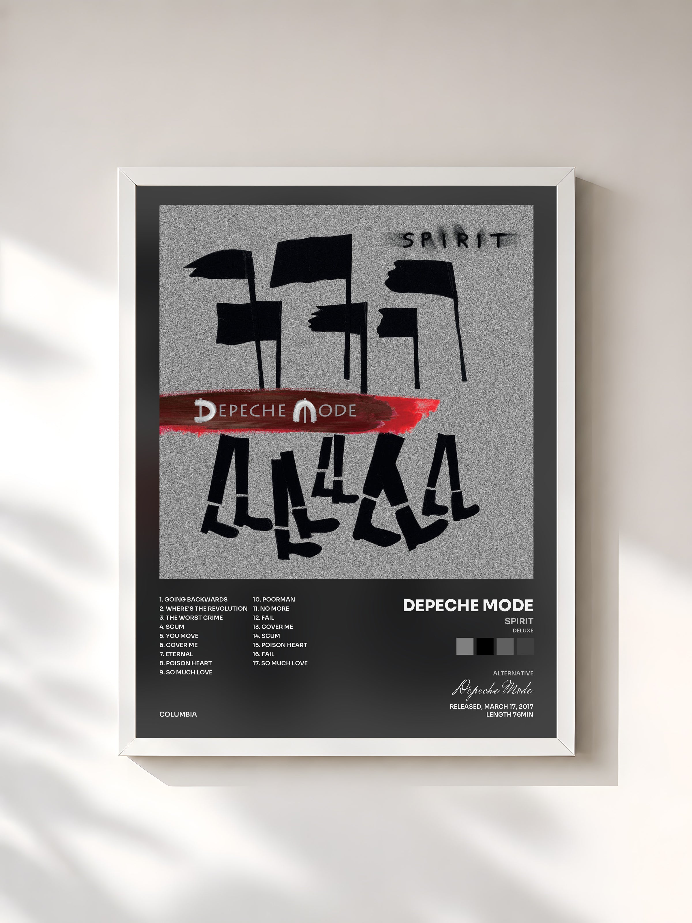 #blanc Spirit (Deluxe) by Depeche Mode as a framed art print, white frame, printed and framed in France