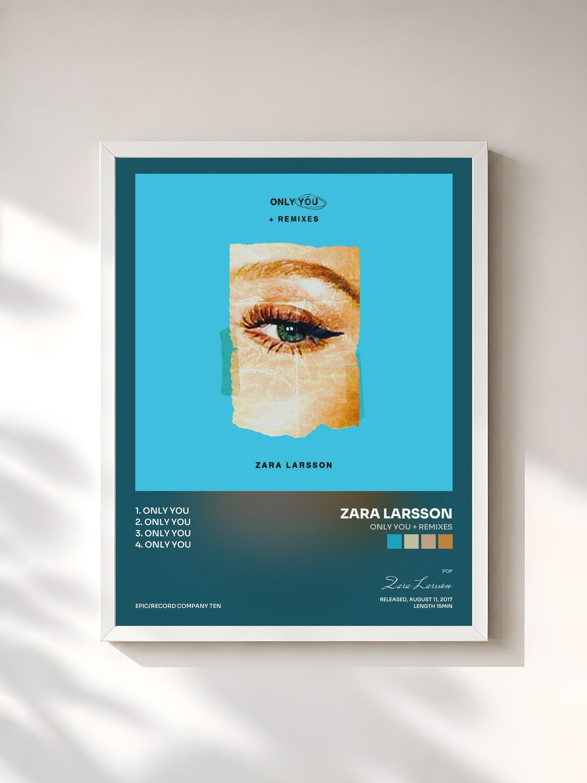 #blanc Tableau de l'album Only You + Remixes de Zara Larsson, cadre blanc, imprimé et encadré en France