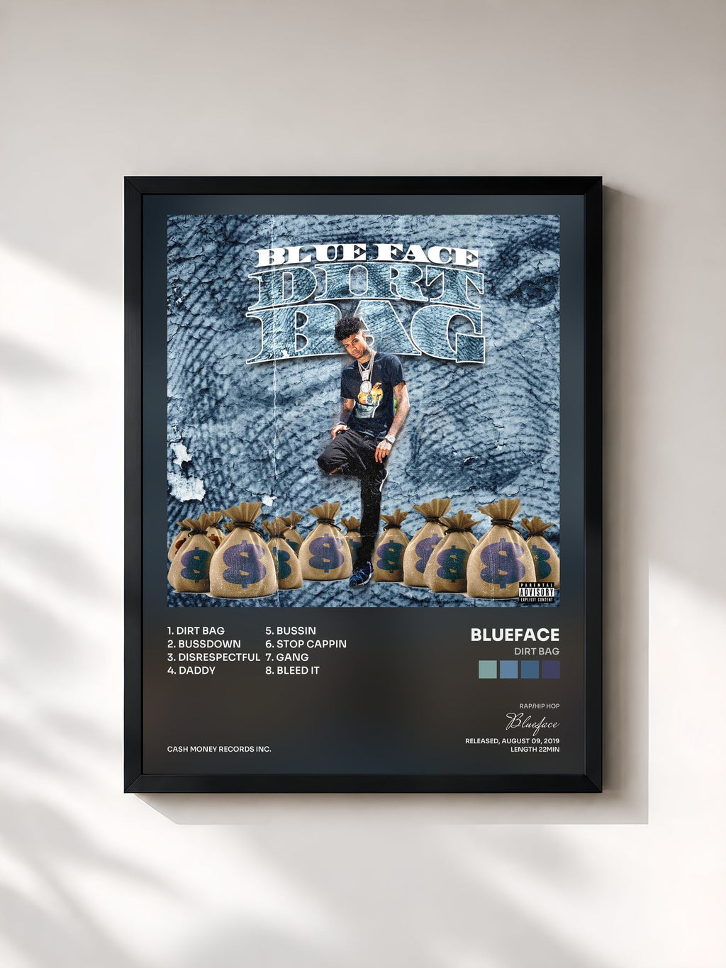 #noir Tableau de l'album Dirt Bag de Blueface, cadre noir, imprimé et encadré en France