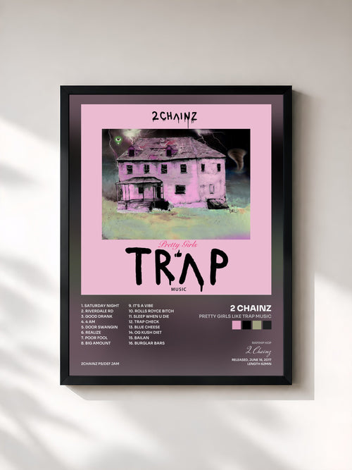 #noir Pretty Girls Like Trap Music by 2 Chainz as a framed art print, black frame, printed and framed in France