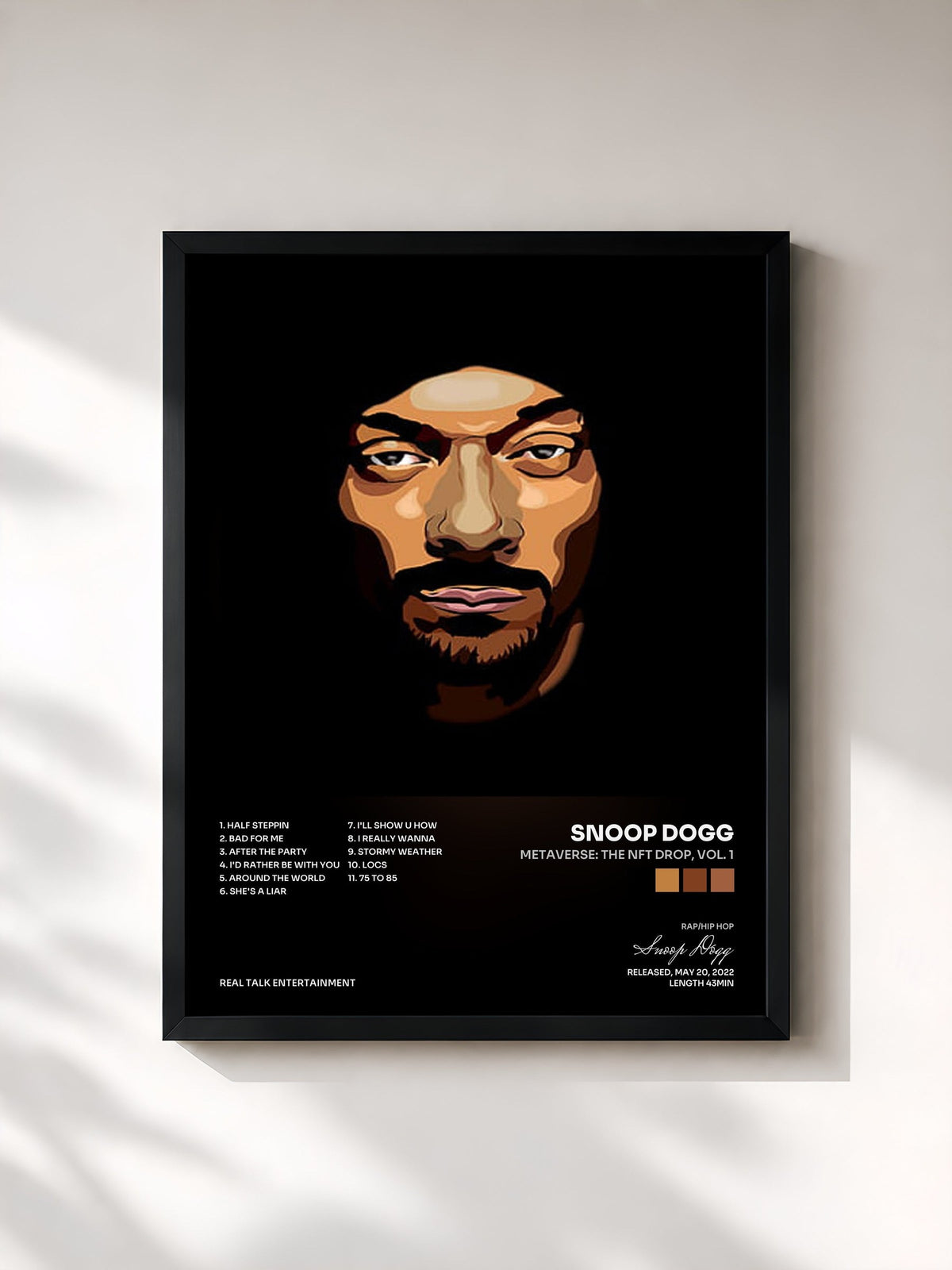 #noir Tableau de l'album Metaverse: The NFT Drop, Vol. 1 de Snoop Dogg, cadre noir, imprimé et encadré en France