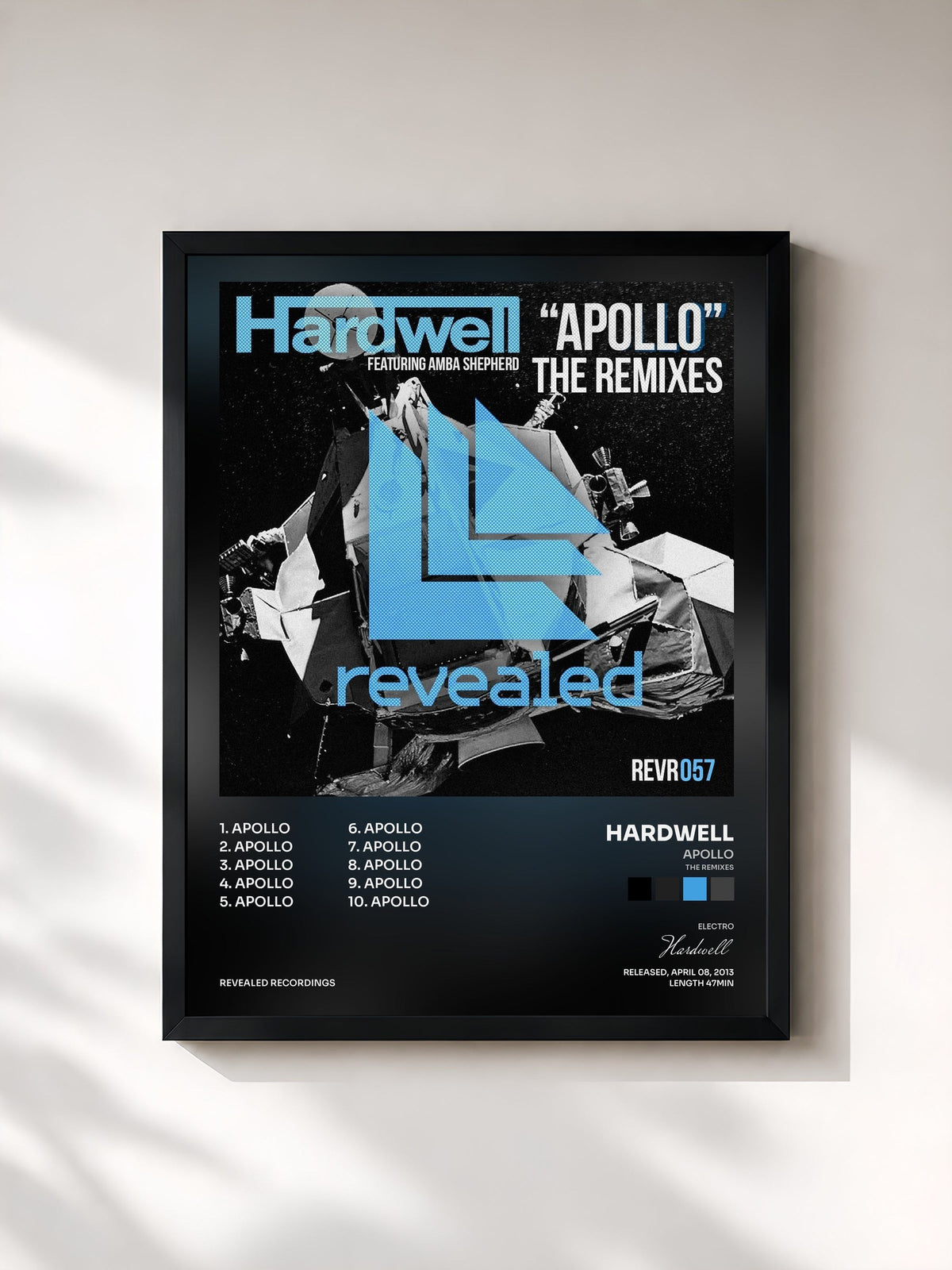#noir Tableau de l'album Apollo (The Remixes) de Hardwell, cadre noir, imprimé et encadré en France