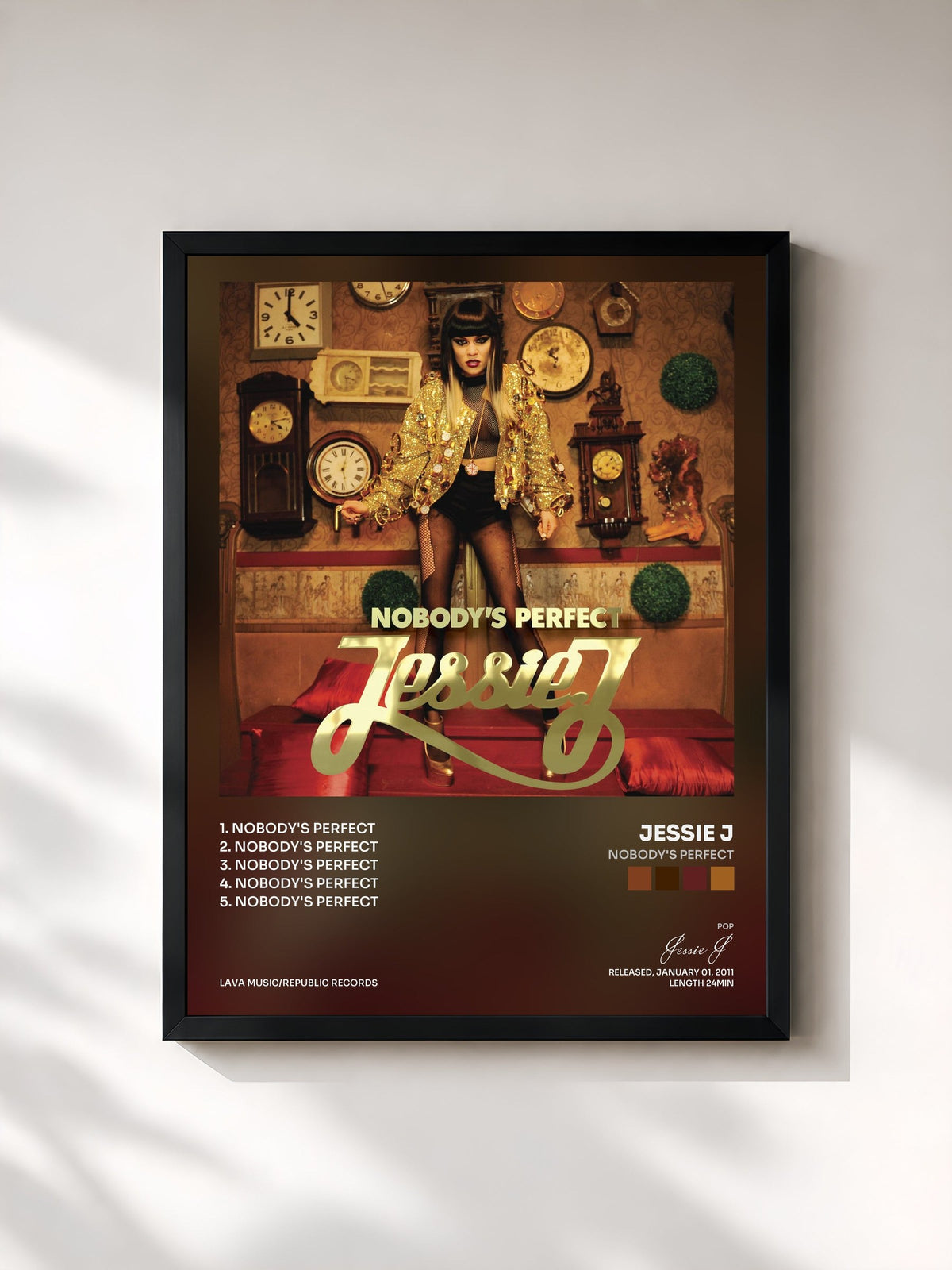 #noir Tableau de l'album Nobody's Perfect de Jessie J, cadre noir, imprimé et encadré en France