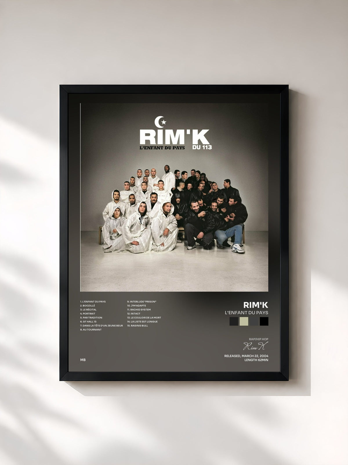 #noir Tableau de l'album L'enfant du pays de Rim'K, cadre noir, imprimé et encadré en France