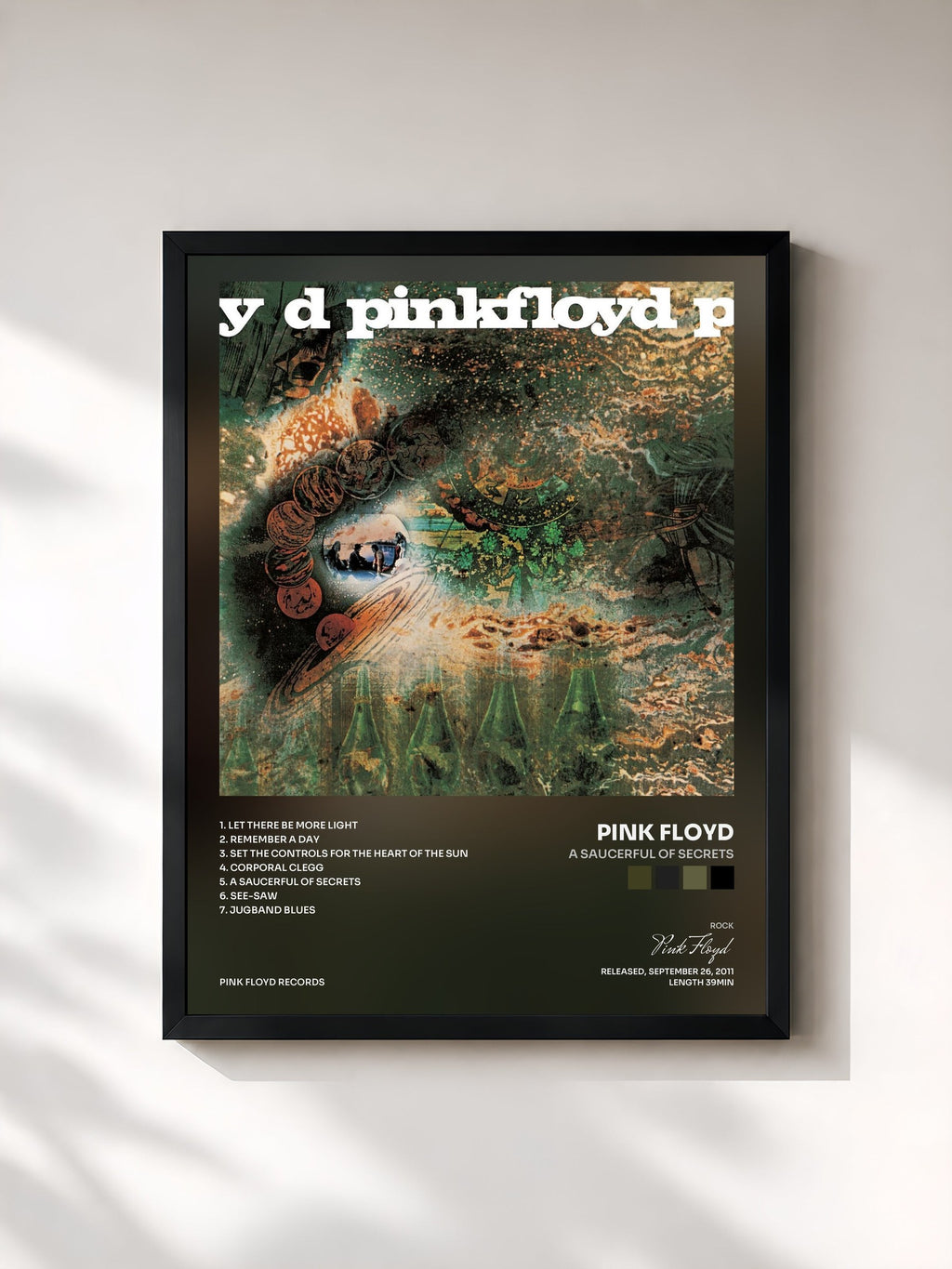 #noir Tableau de l'album A Saucerful of Secrets de Pink Floyd, cadre noir, imprimé et encadré en France