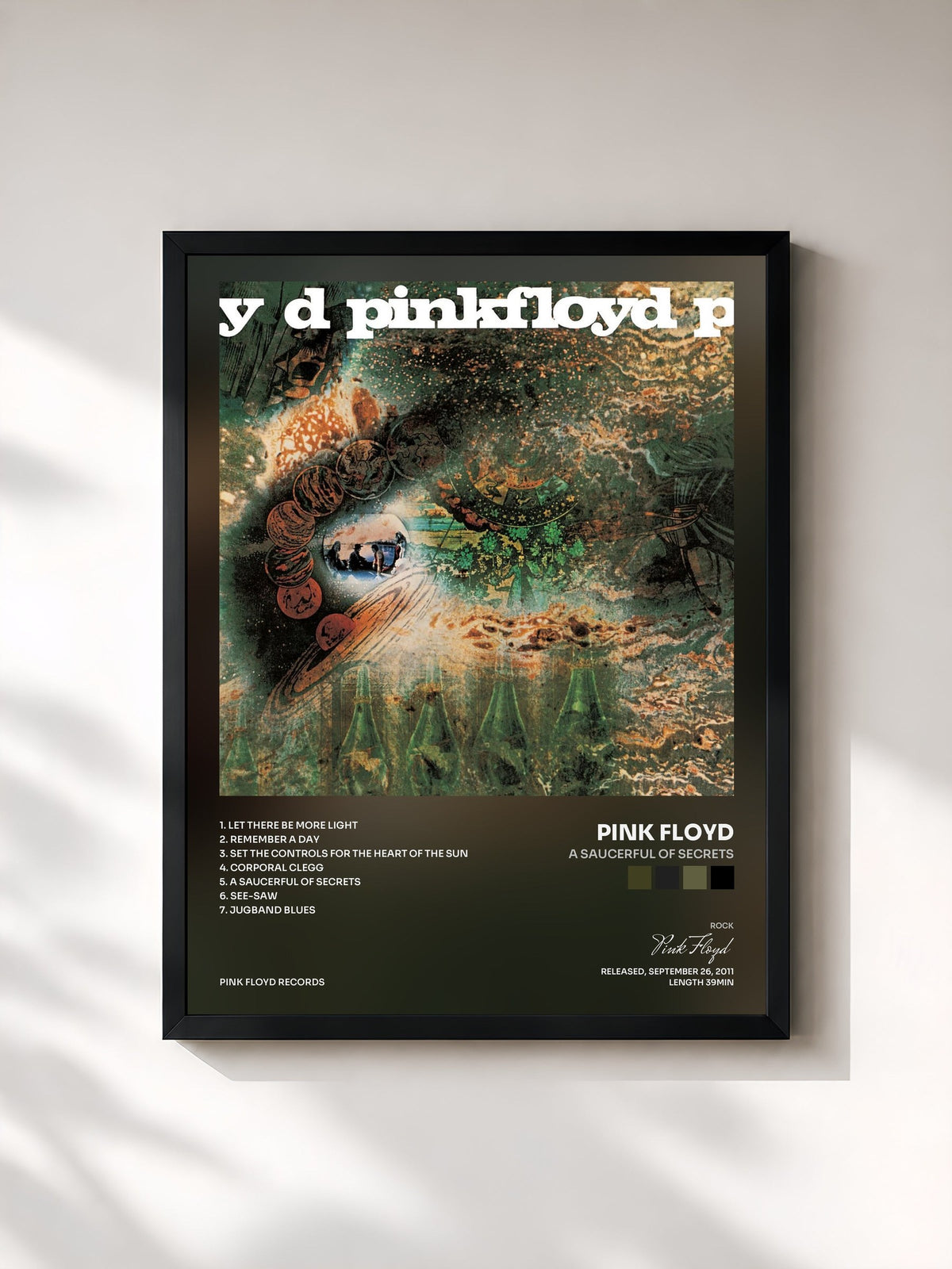 #noir Tableau de l'album A Saucerful of Secrets de Pink Floyd, cadre noir, imprimé et encadré en France