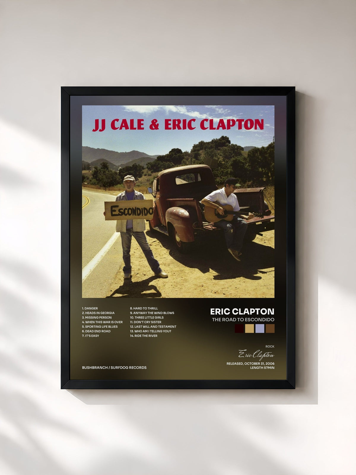 #noir Tableau de l'album The Road to Escondido de Eric Clapton, cadre noir, imprimé et encadré en France