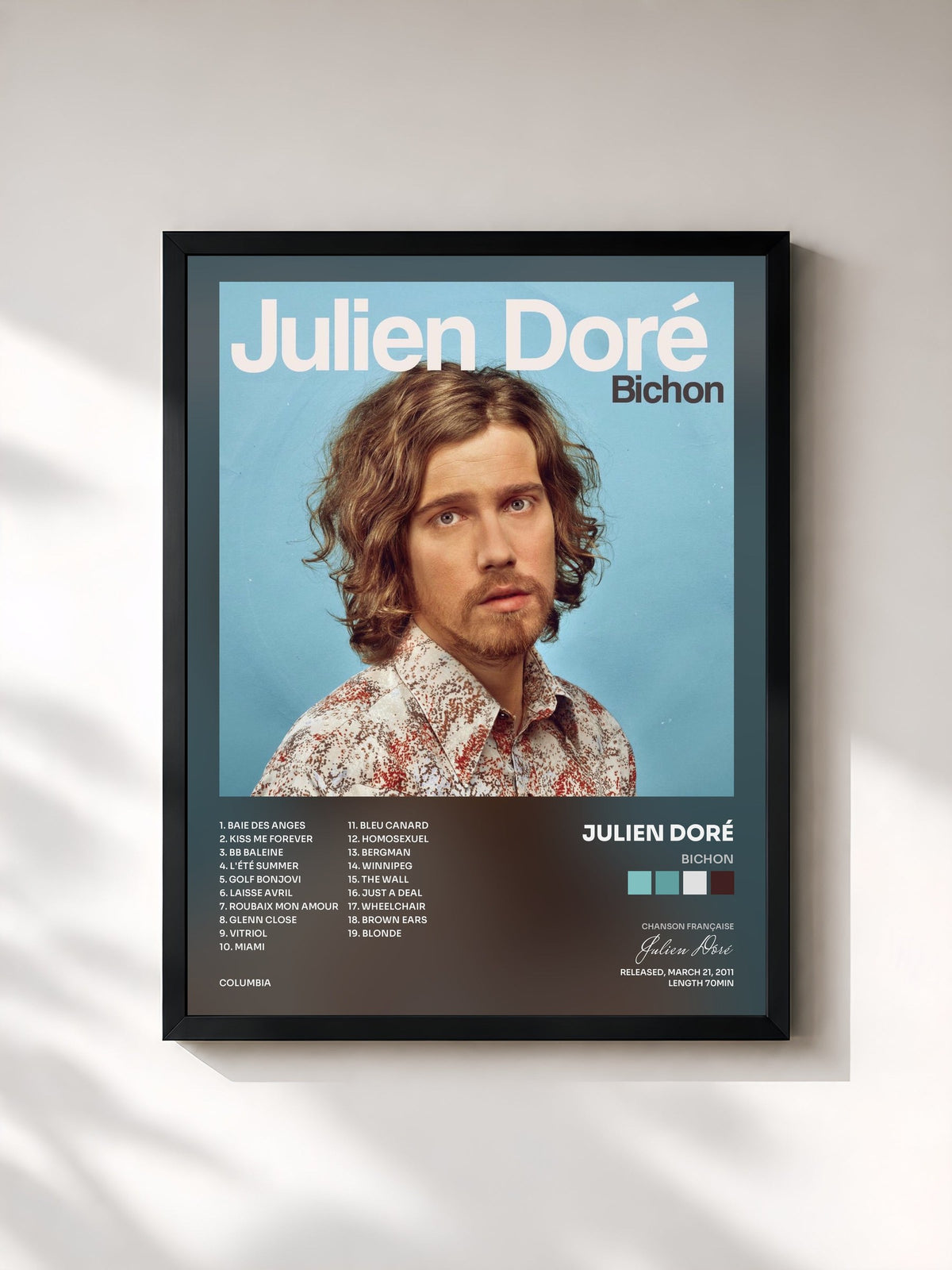 #noir Tableau de l'album Bichon de Julien Doré, cadre noir, imprimé et encadré en France