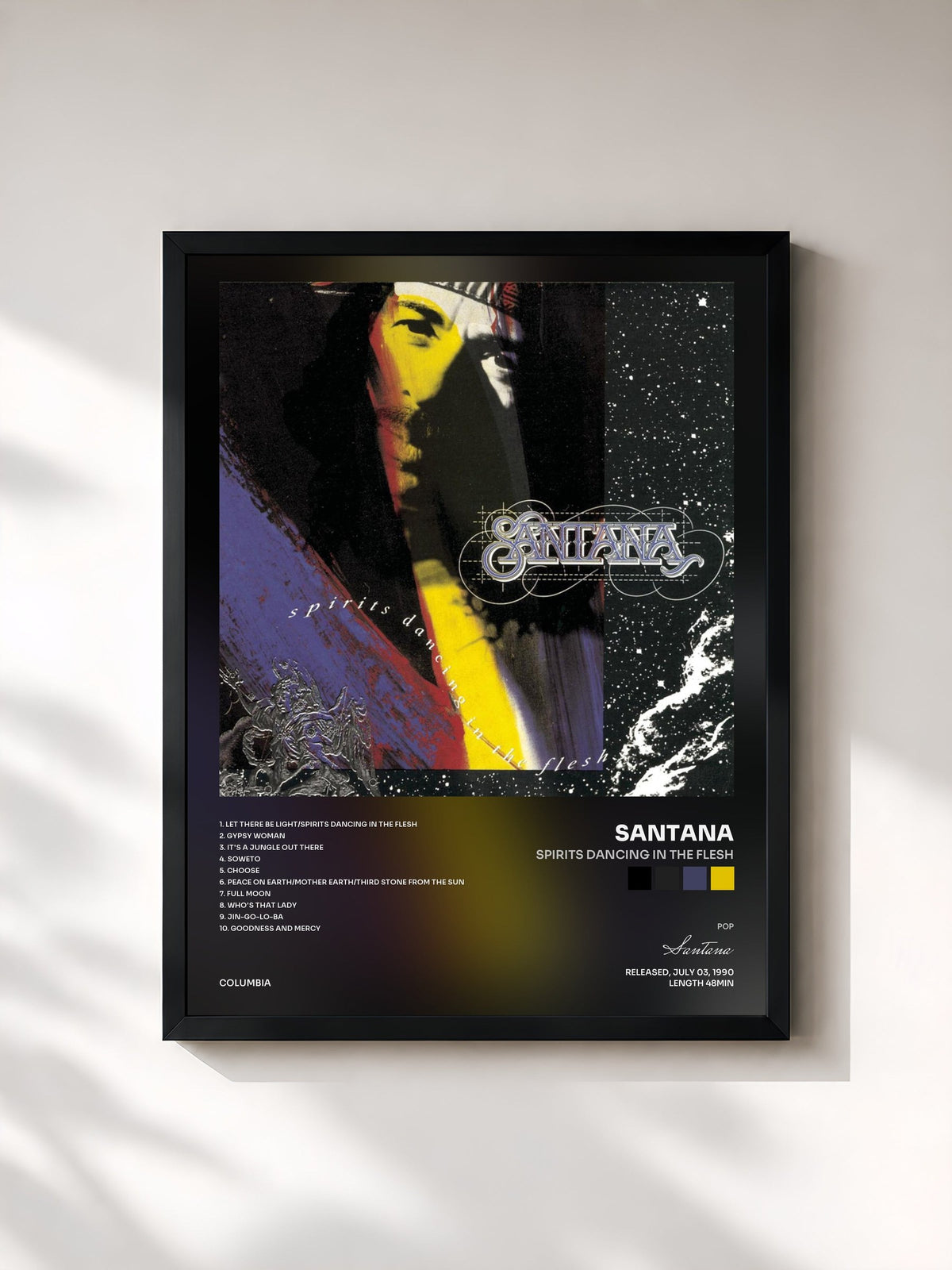 #noir Tableau de l'album Spirits Dancing In The Flesh de Santana, cadre noir, imprimé et encadré en France