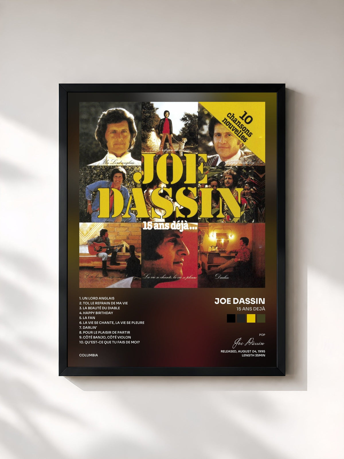 #noir 15 Ans Dejà by Joe Dassin as a framed art print, black frame, printed and framed in France