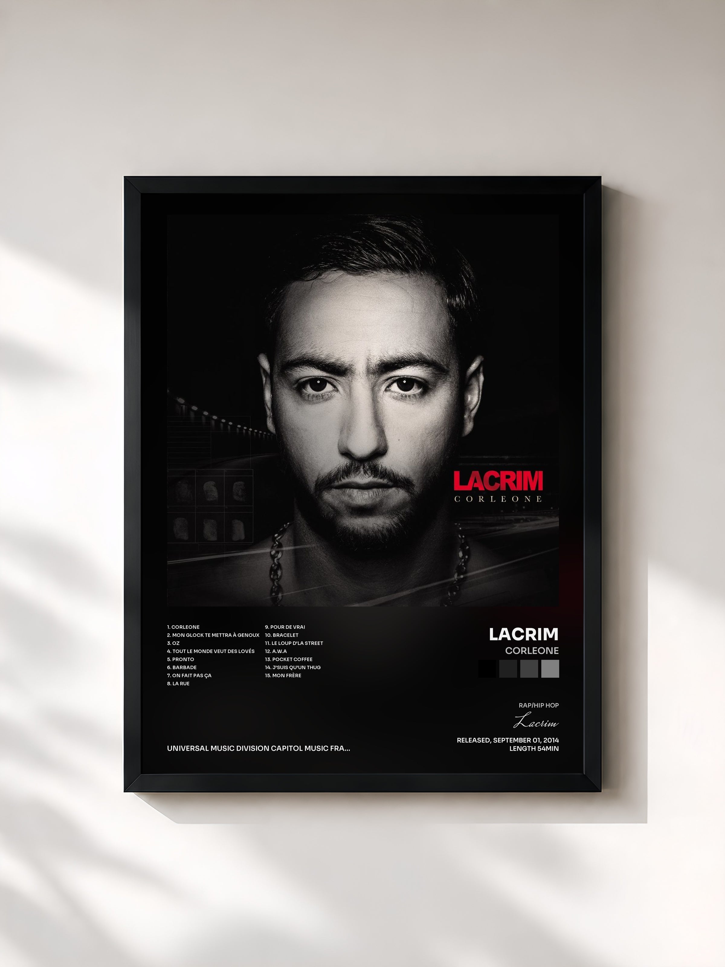 #noir Corleone di Lacrim in stampa incorniciata, cornice nera, stampata e incorniciata in Francia