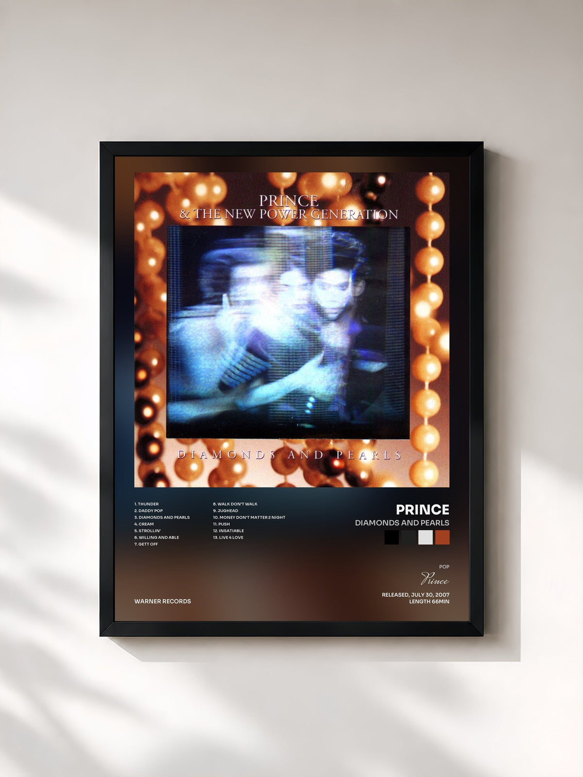 #noir Tableau de l'album Diamonds and Pearls de Prince, cadre noir, imprimé et encadré en France