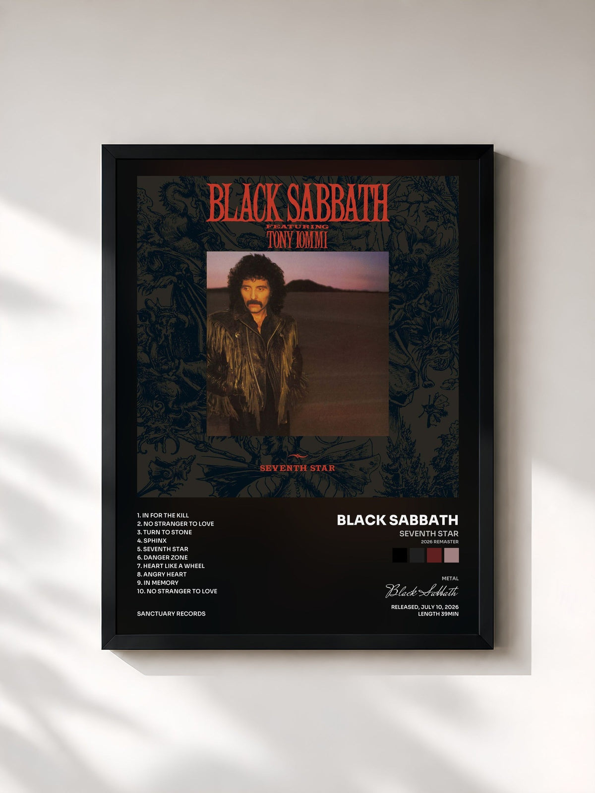 #noir Tableau de l'album Seventh Star (2026 Remaster) de Black Sabbath, cadre noir, imprimé et encadré en France