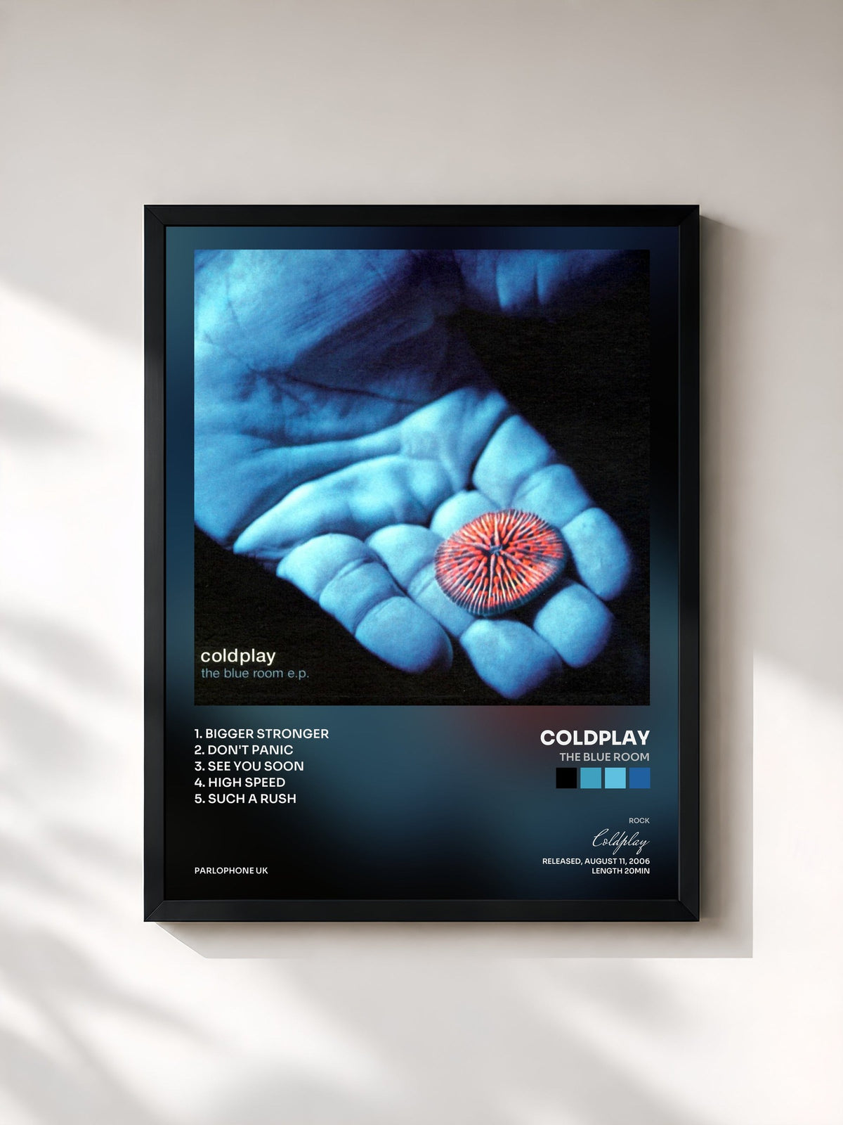 #noir Tableau de l'album The Blue Room de Coldplay, cadre noir, imprimé et encadré en France