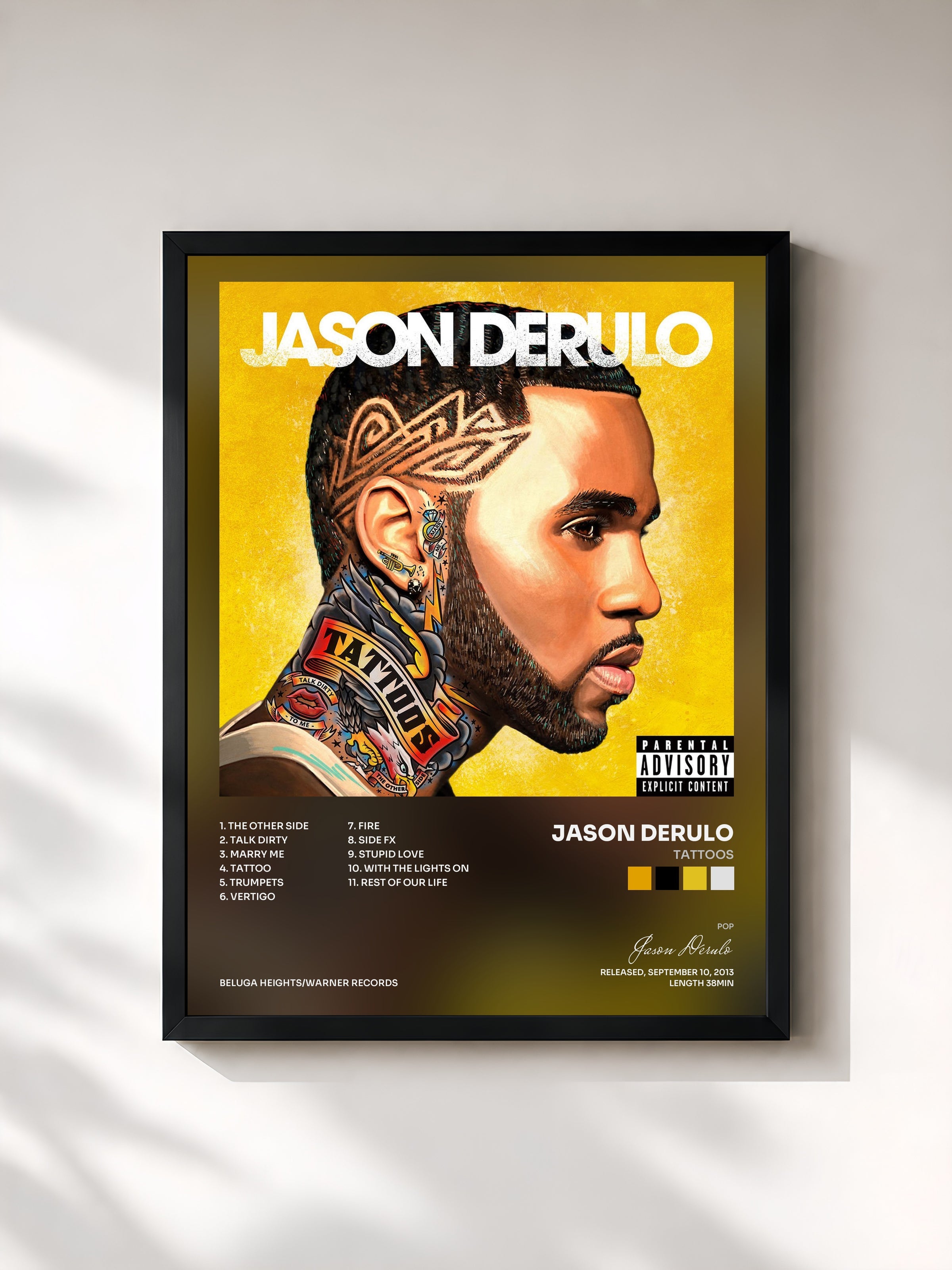 #noir Tableau de l'album Tattoos de Jason Derulo, cadre noir, imprimé et encadré en France