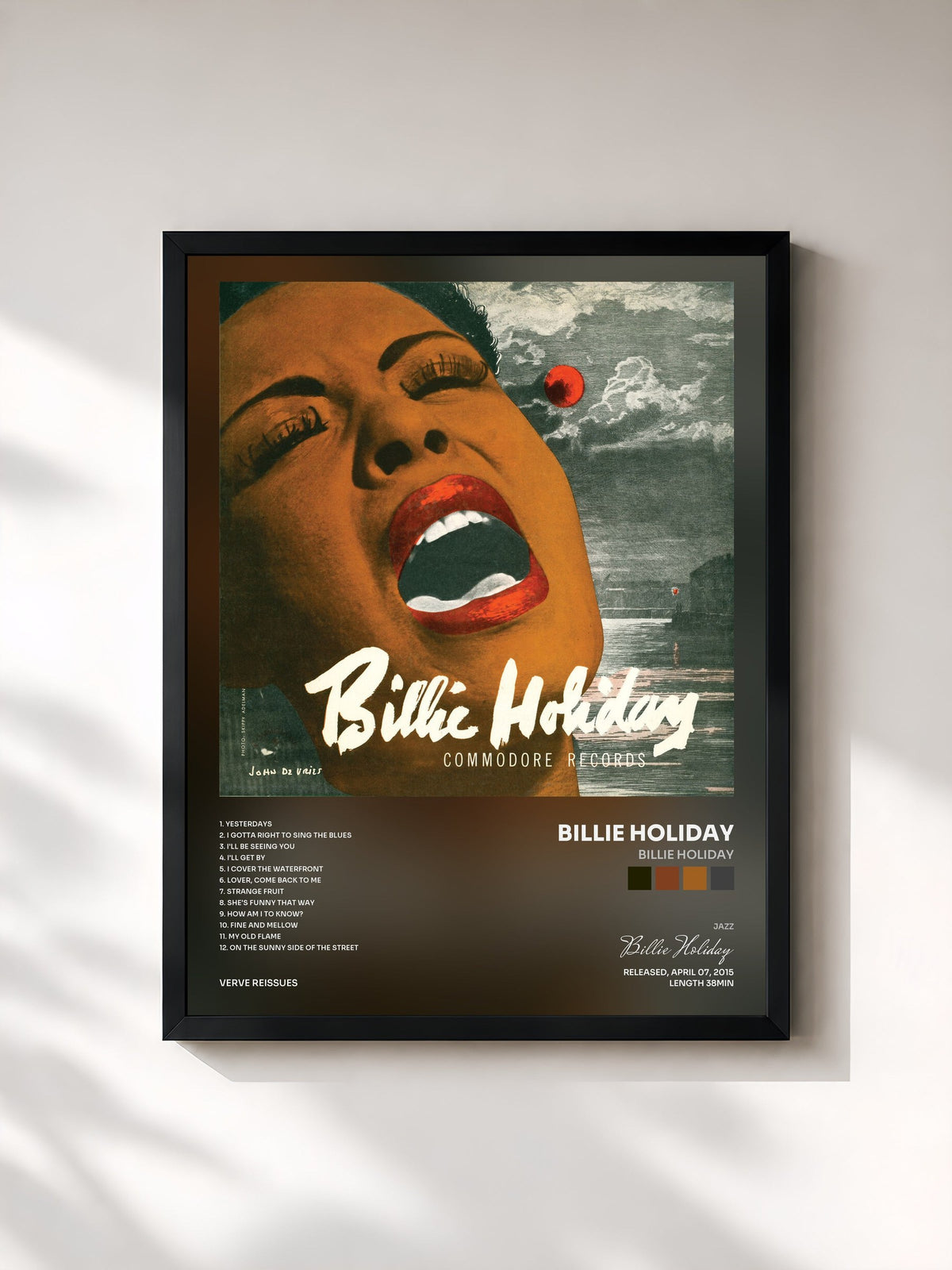 #noir Tableau de l'album Billie Holiday de Billie Holiday, cadre noir, imprimé et encadré en France