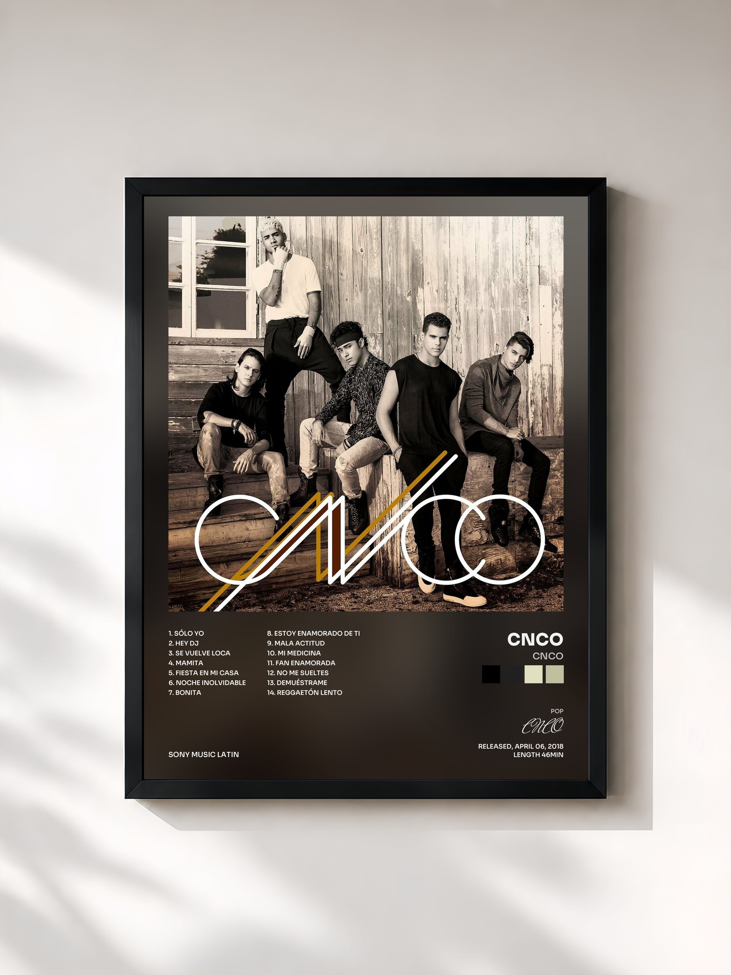 #noir CNCO de CNCO en lámina enmarcada, marco negro, impresa y enmarcada en Francia