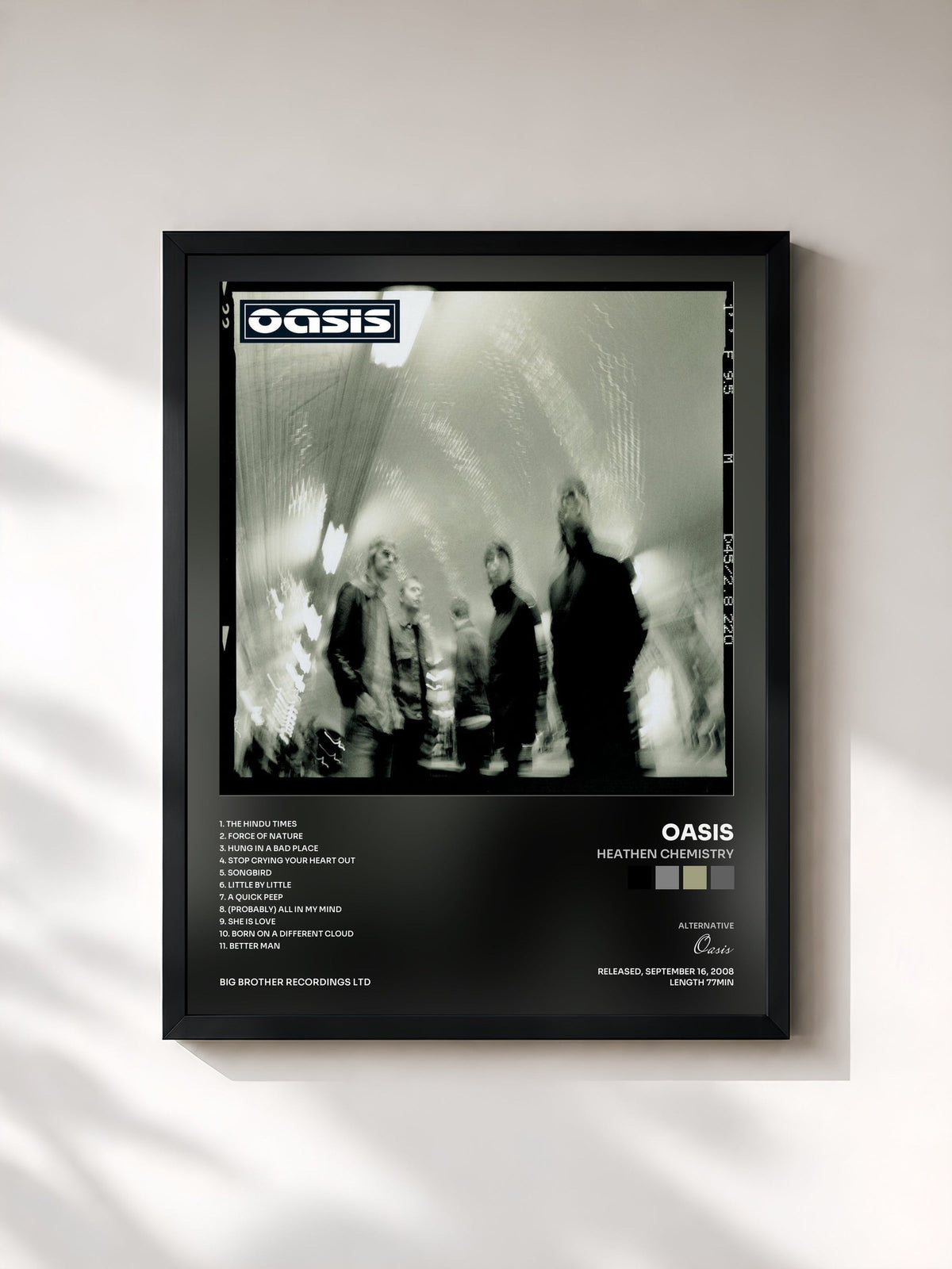#noir Tableau de l'album Heathen Chemistry de Oasis, cadre noir, imprimé et encadré en France