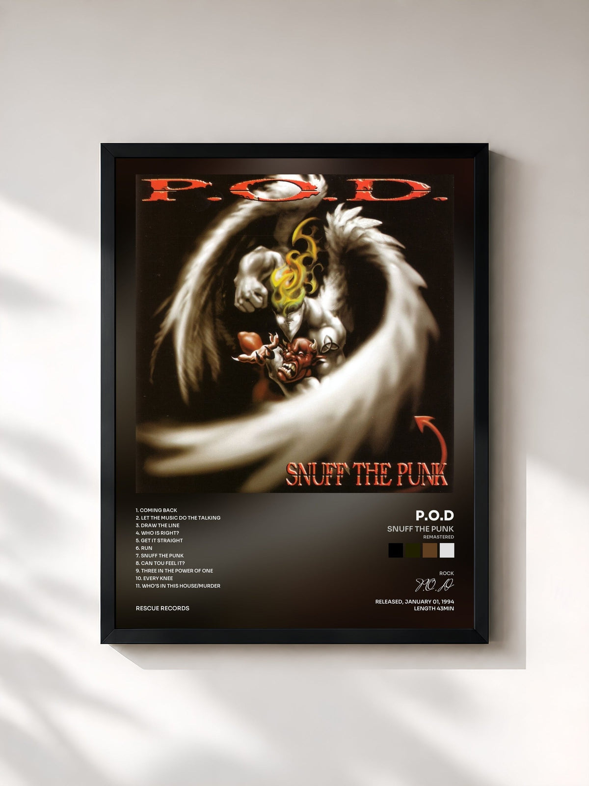 #noir Tableau de l'album Snuff the Punk (Remastered) de P.O.D, cadre noir, imprimé et encadré en France