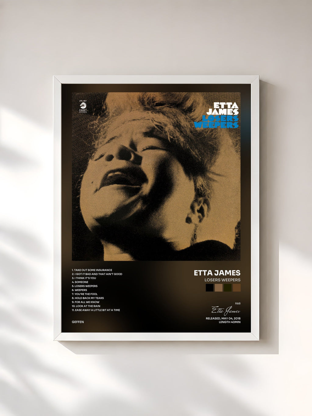 #blanc Tableau de l'album Losers Weepers de Etta James, cadre blanc, imprimé et encadré en France