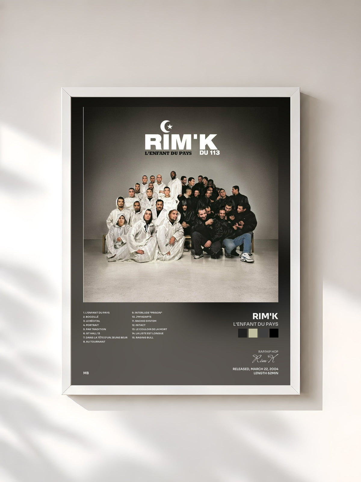 #blanc Tableau de l'album L'enfant du pays de Rim'K, cadre blanc, imprimé et encadré en France