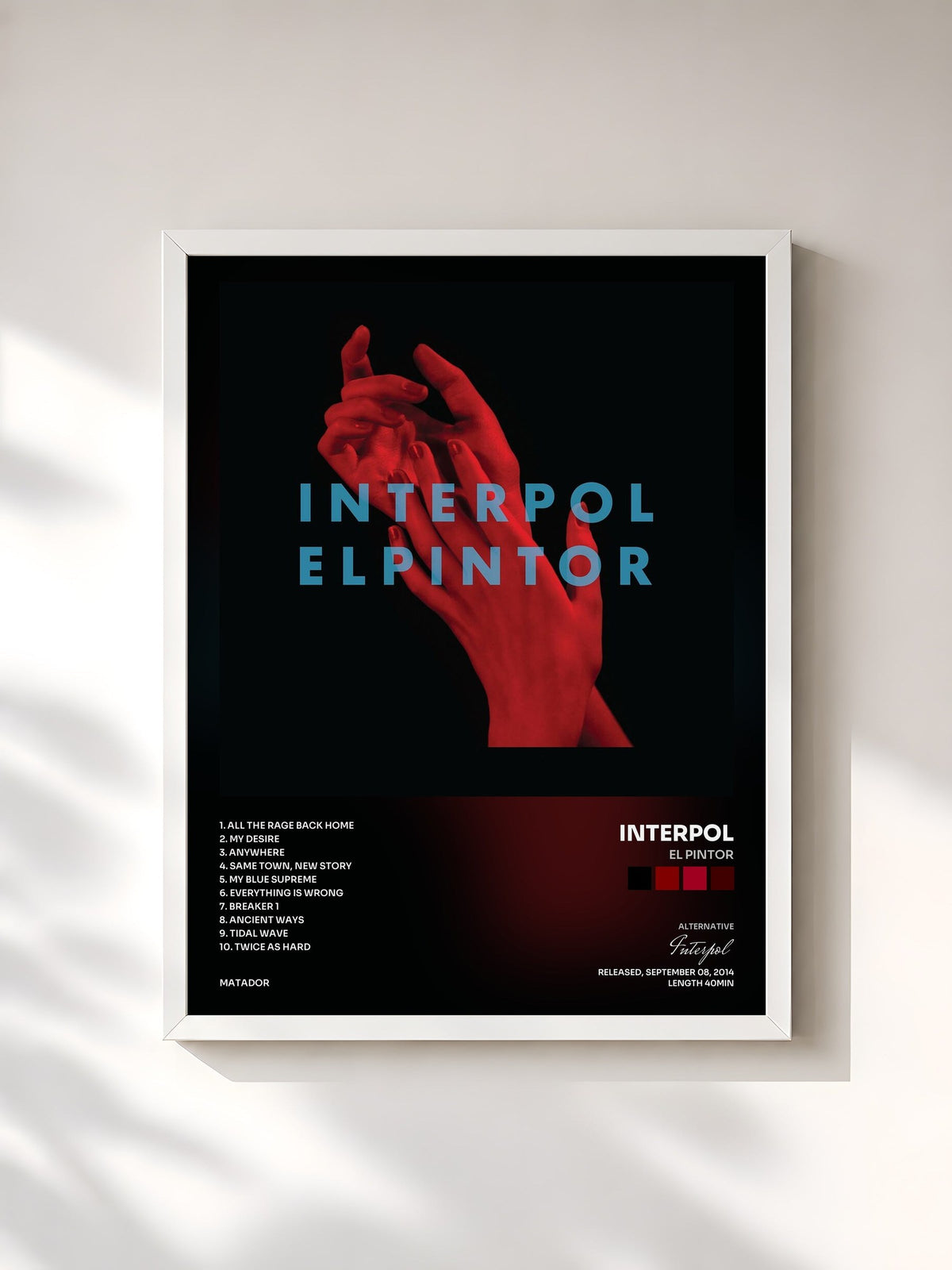 #blanc Tableau de l'album El Pintor de Interpol, cadre blanc, imprimé et encadré en France