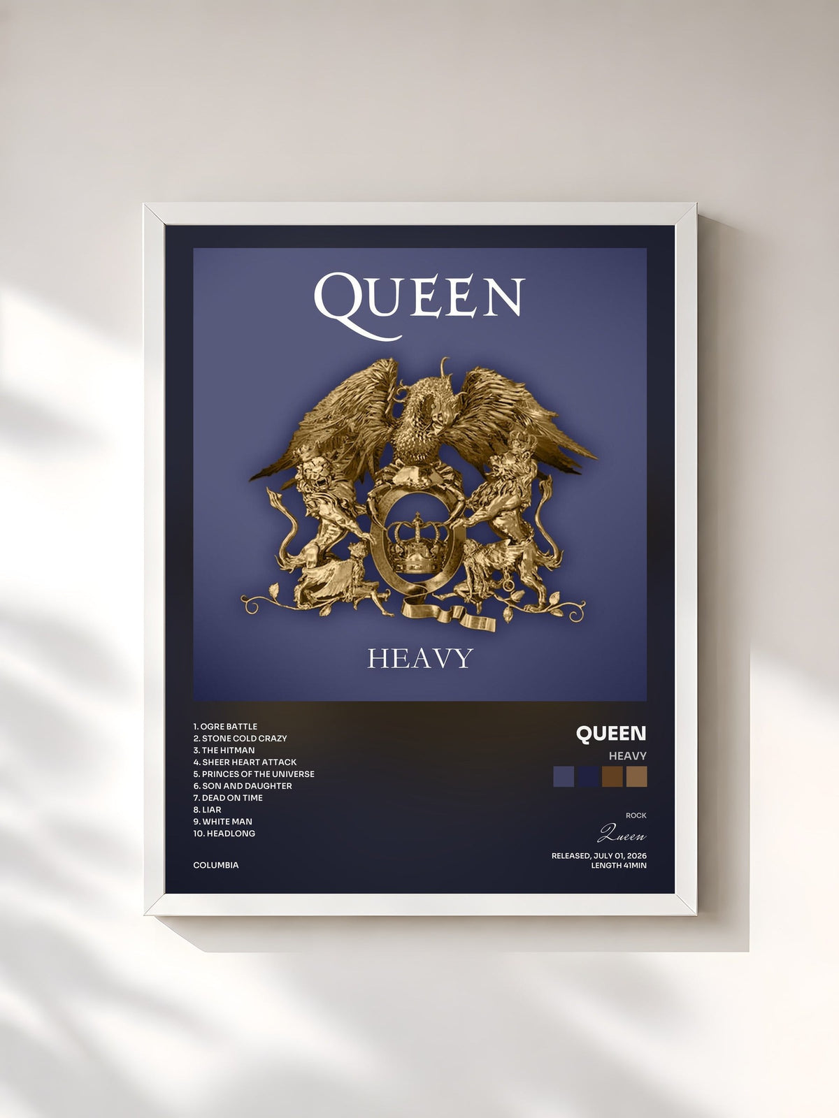 #blanc Tableau de l'album Heavy de Queen, cadre blanc, imprimé et encadré en France