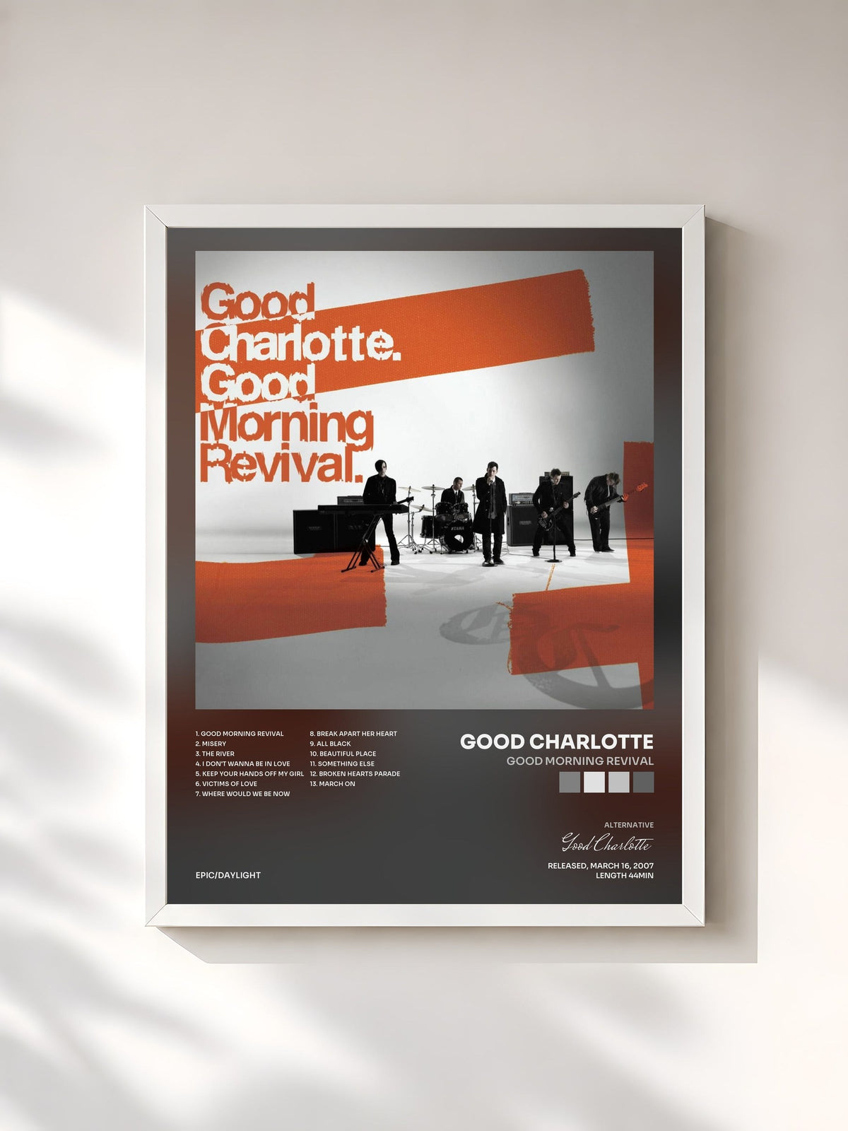 #blanc Good Morning Revival de Good Charlotte en lámina enmarcada, marco blanco, impresa y enmarcada en Francia