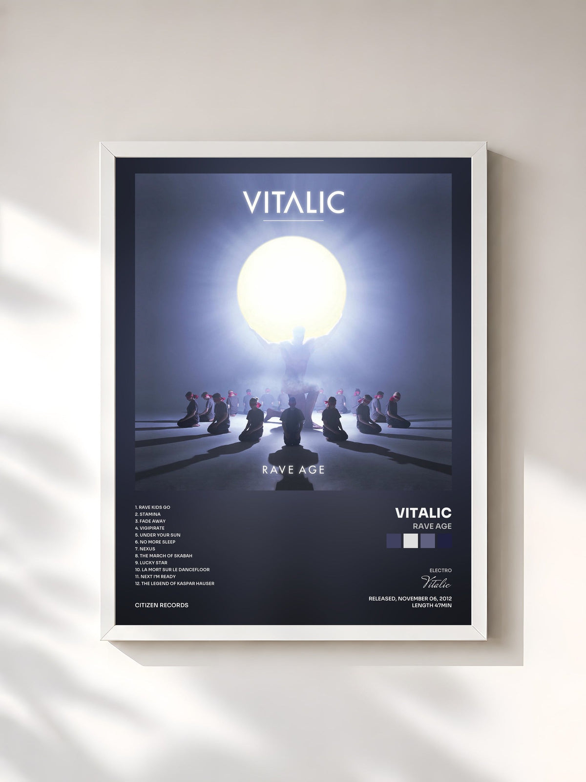 #blanc Tableau de l'album Rave Age de Vitalic, cadre blanc, imprimé et encadré en France