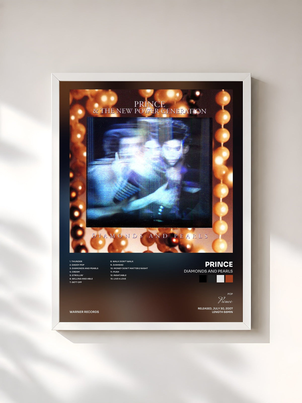 #blanc Tableau de l'album Diamonds and Pearls de Prince, cadre blanc, imprimé et encadré en France