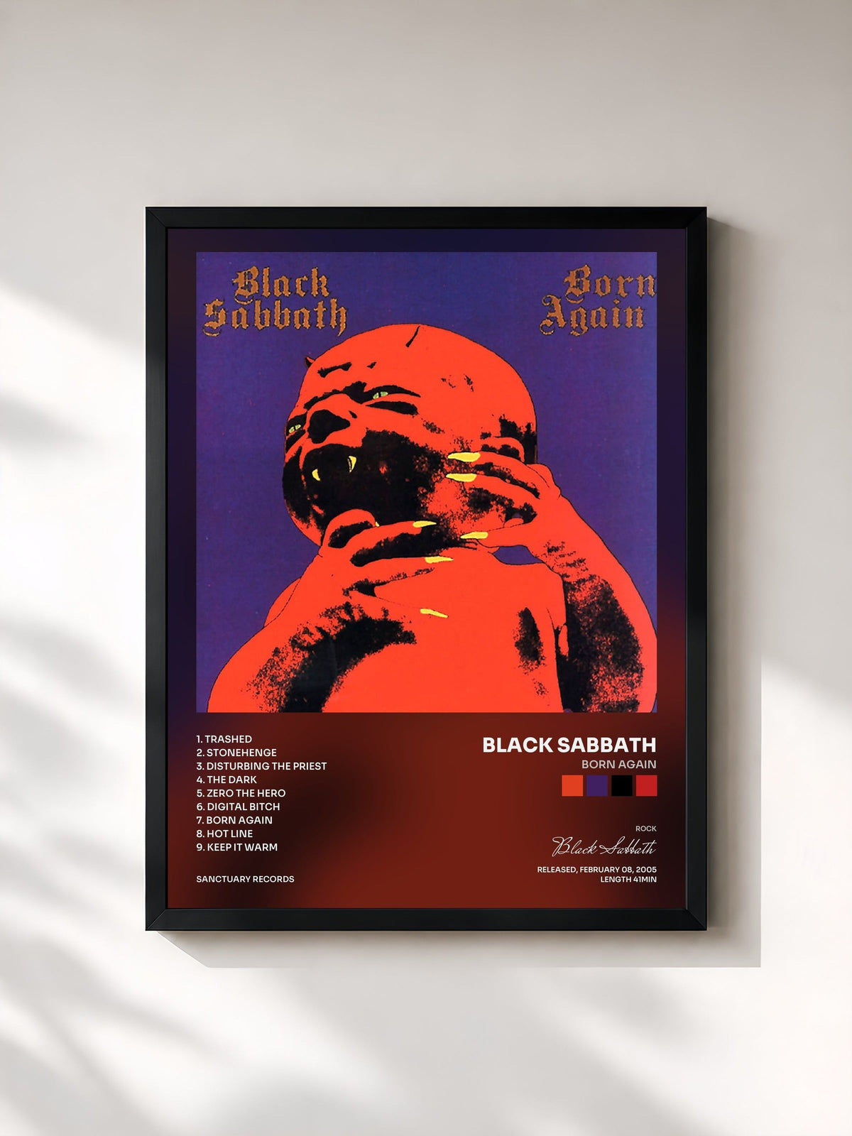 #noir Tableau de l'album Born Again de Black Sabbath, cadre noir, imprimé et encadré en France