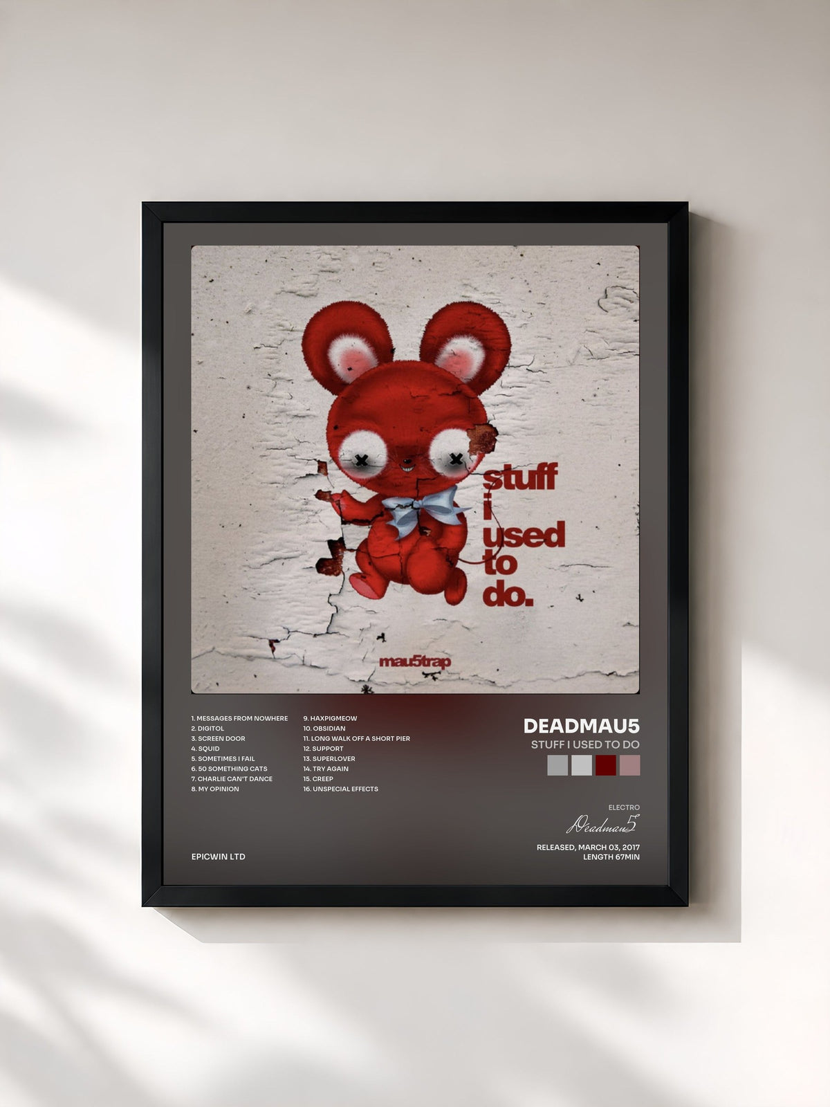 #noir Tableau de l'album stuff i used to do de Deadmau5, cadre noir, imprimé et encadré en France