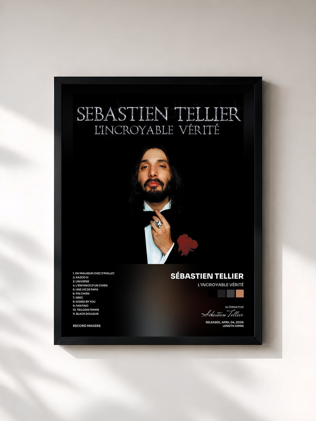 #noir Tableau de l'album L'incroyable vérité de Sébastien Tellier, cadre noir, imprimé et encadré en France
