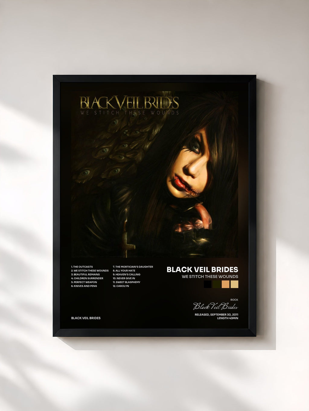 #noir We Stitch These Wounds de Black Veil Brides en lámina enmarcada, marco negro, impresa y enmarcada en Francia