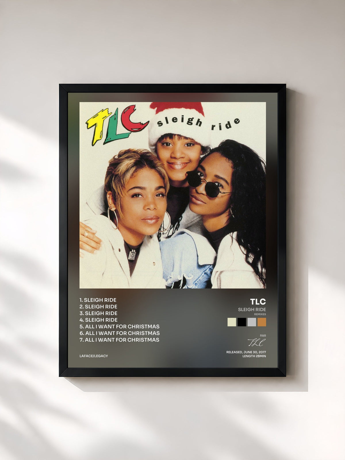#noir Tableau de l'album Sleigh Ride (Remixes) de TLC, cadre noir, imprimé et encadré en France