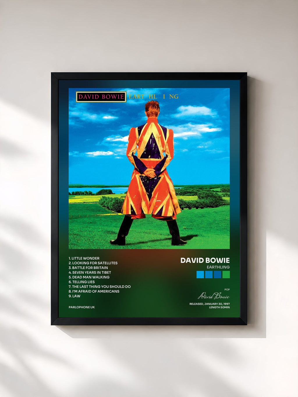 #noir Tableau de l'album Earthling de David Bowie, cadre noir, imprimé et encadré en France