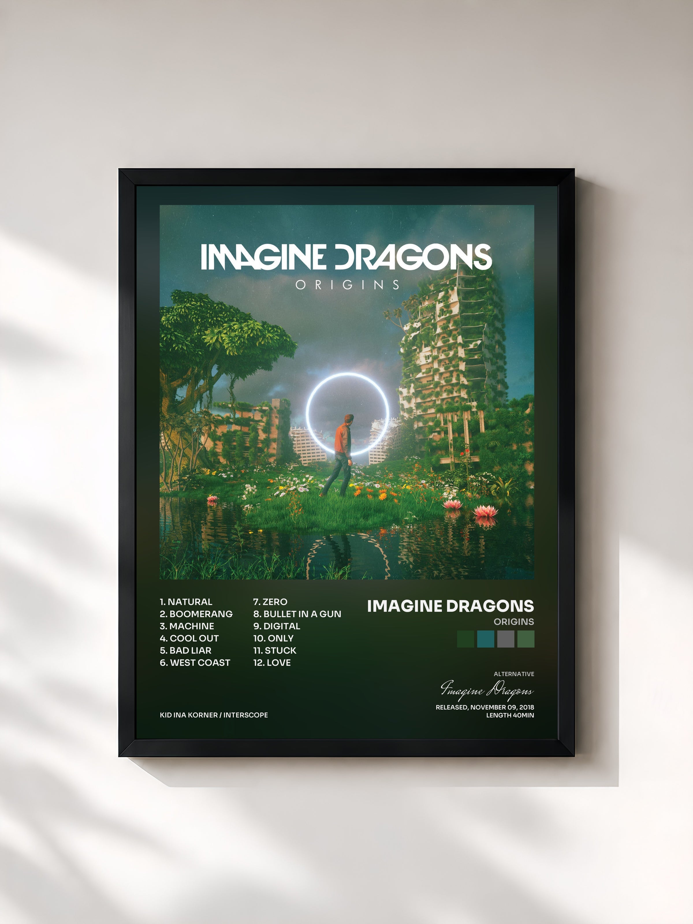 #noir Tableau de l'album Origins de Imagine Dragons, cadre noir, imprimé et encadré en France