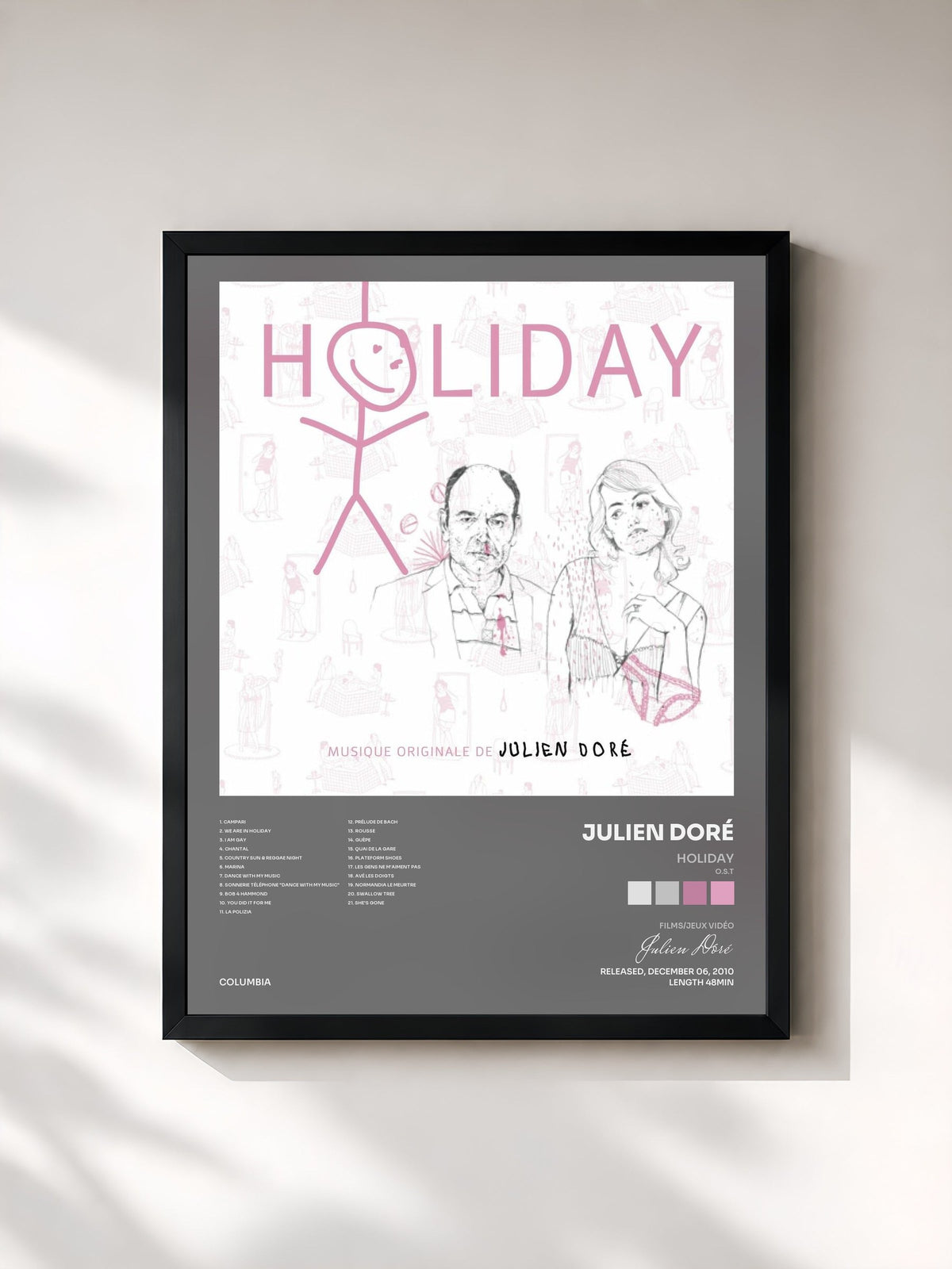 #noir Tableau de l'album Holiday (O.S.T) de Julien Doré, cadre noir, imprimé et encadré en France