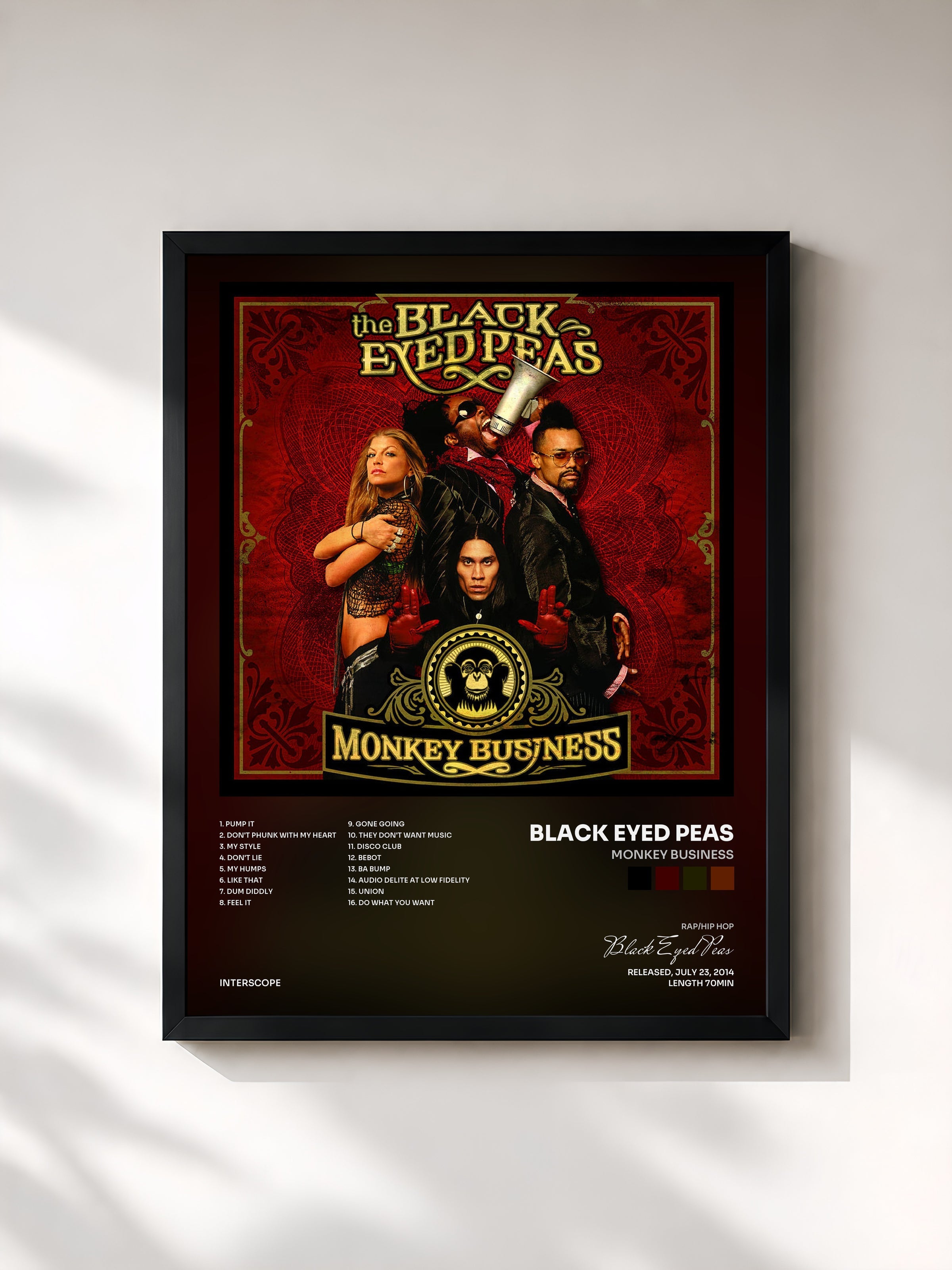 #noir Monkey Business by Black Eyed Peas as a framed art print, black frame, printed and framed in France