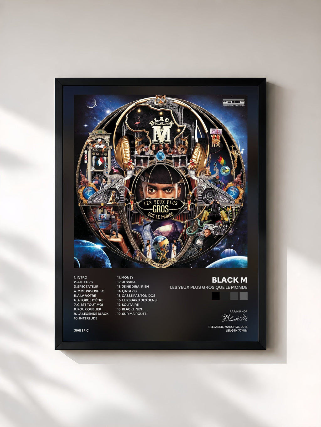 #noir Tableau de l'album Les yeux plus gros que le monde de Black M, cadre noir, imprimé et encadré en France