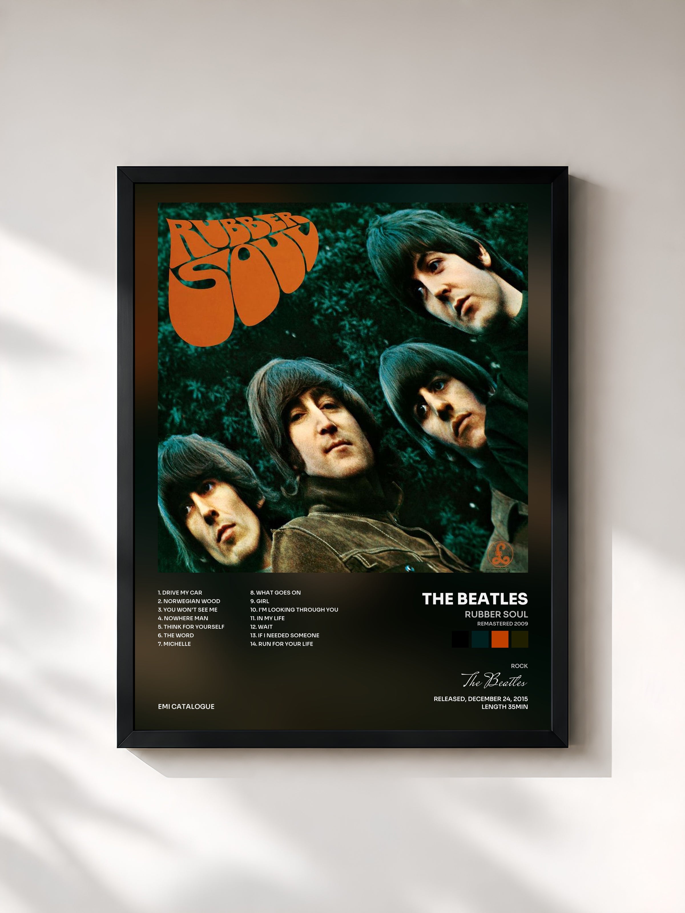 #noir Tableau de l'album Rubber Soul (Remastered 2009) de The Beatles, cadre noir, imprimé et encadré en France